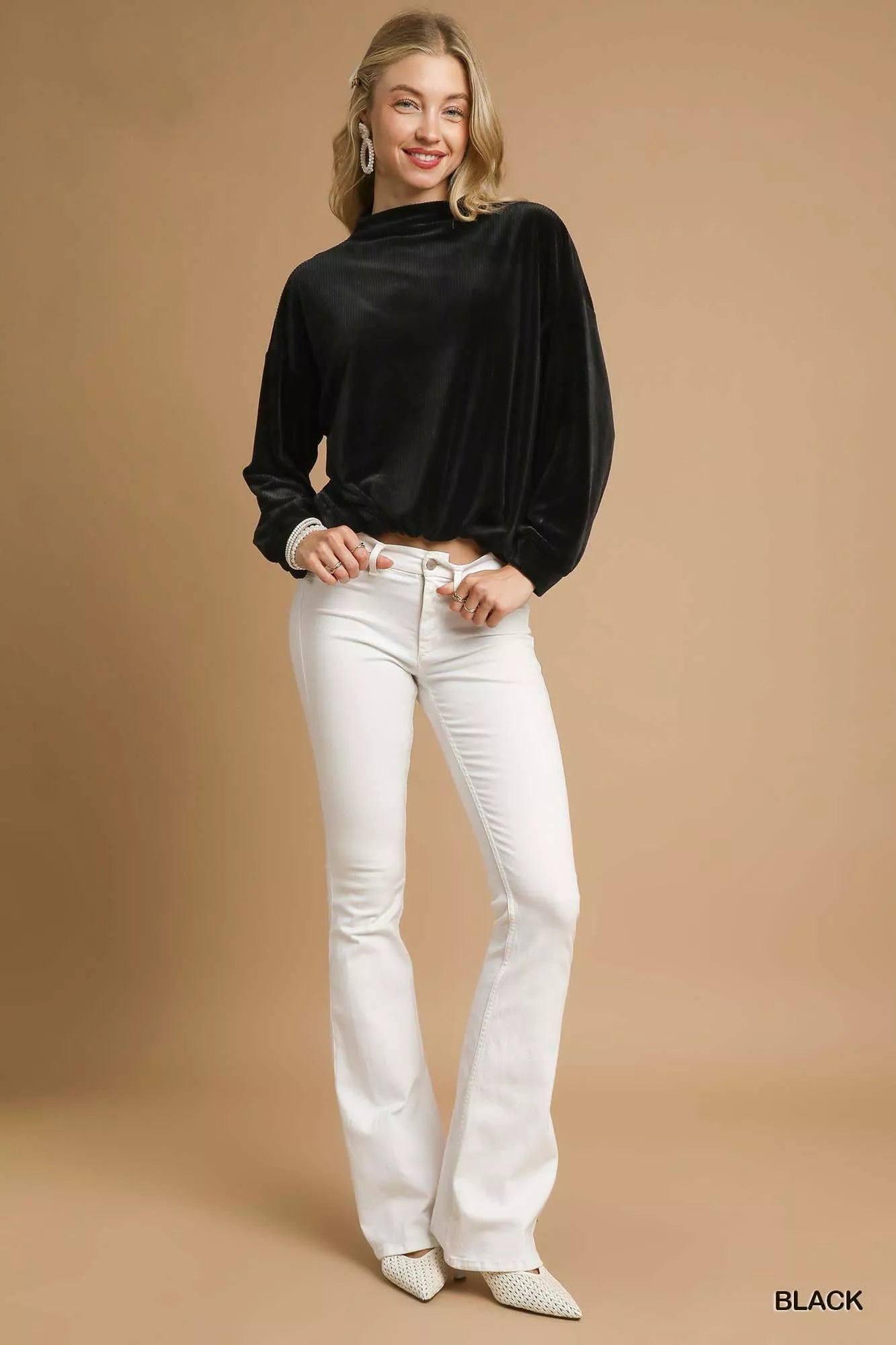 Umgee Ribbed Drawstring Hem Knit Top
