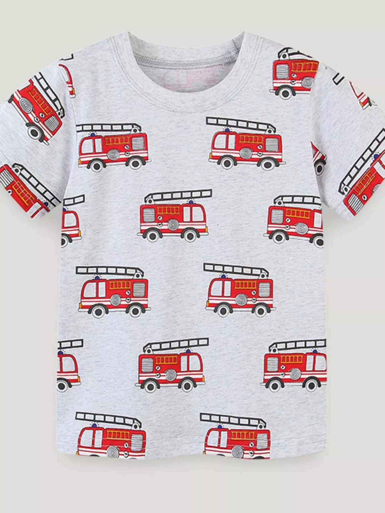 Children's Fire Truck Print Crew Neck T-Shirt