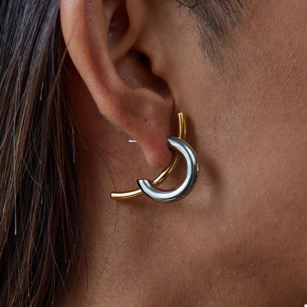 Two-Tone Modern C-Hoop Earrings