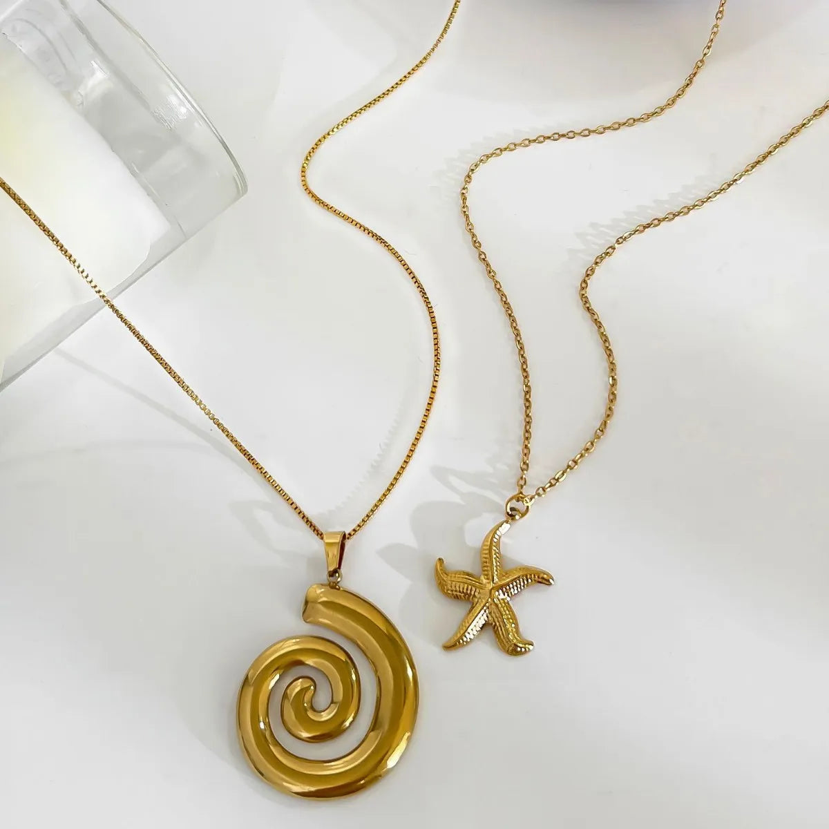2-Piece 18K Gold-Plated Starfish Spiral Pendant Necklace