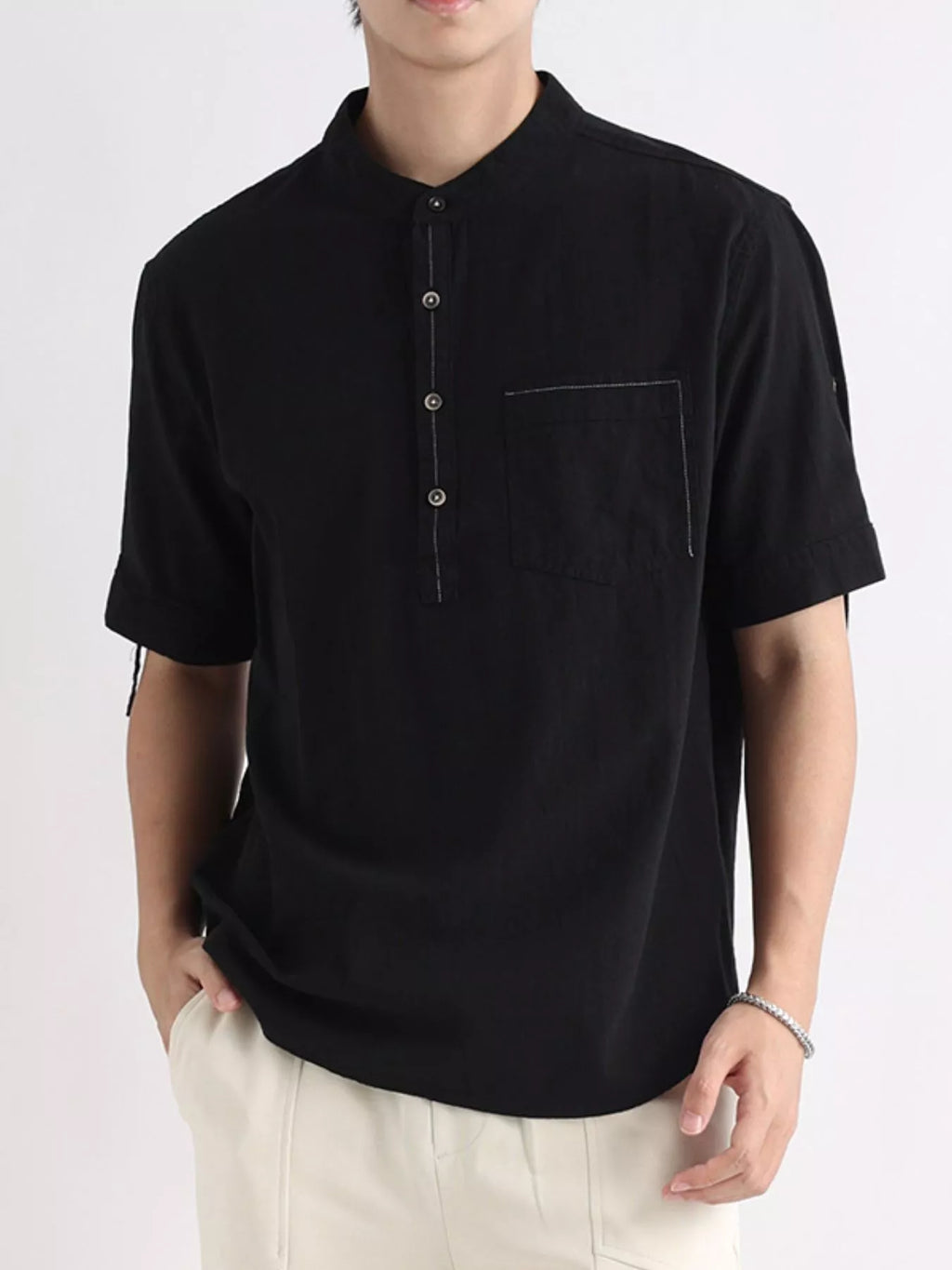 Men's Plus Size Button Detail Short Sleeve Shirt