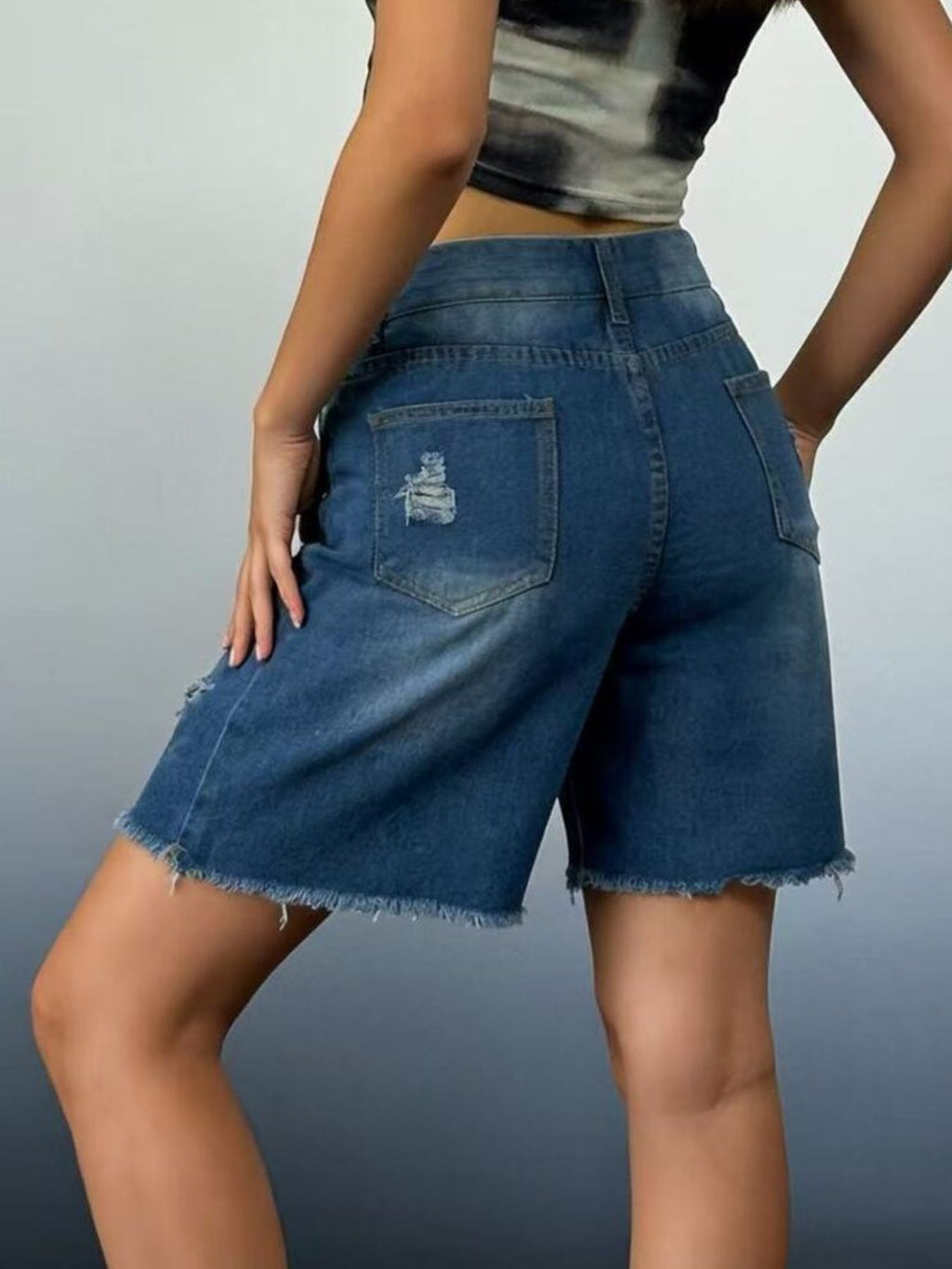 Full Size Ripped Frayed Hem Denim Shorts Plus Size