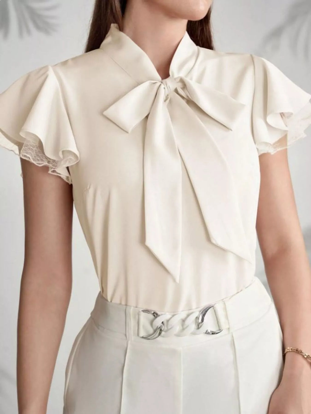 Tie-Neck Ruffle Sleeve Blouse