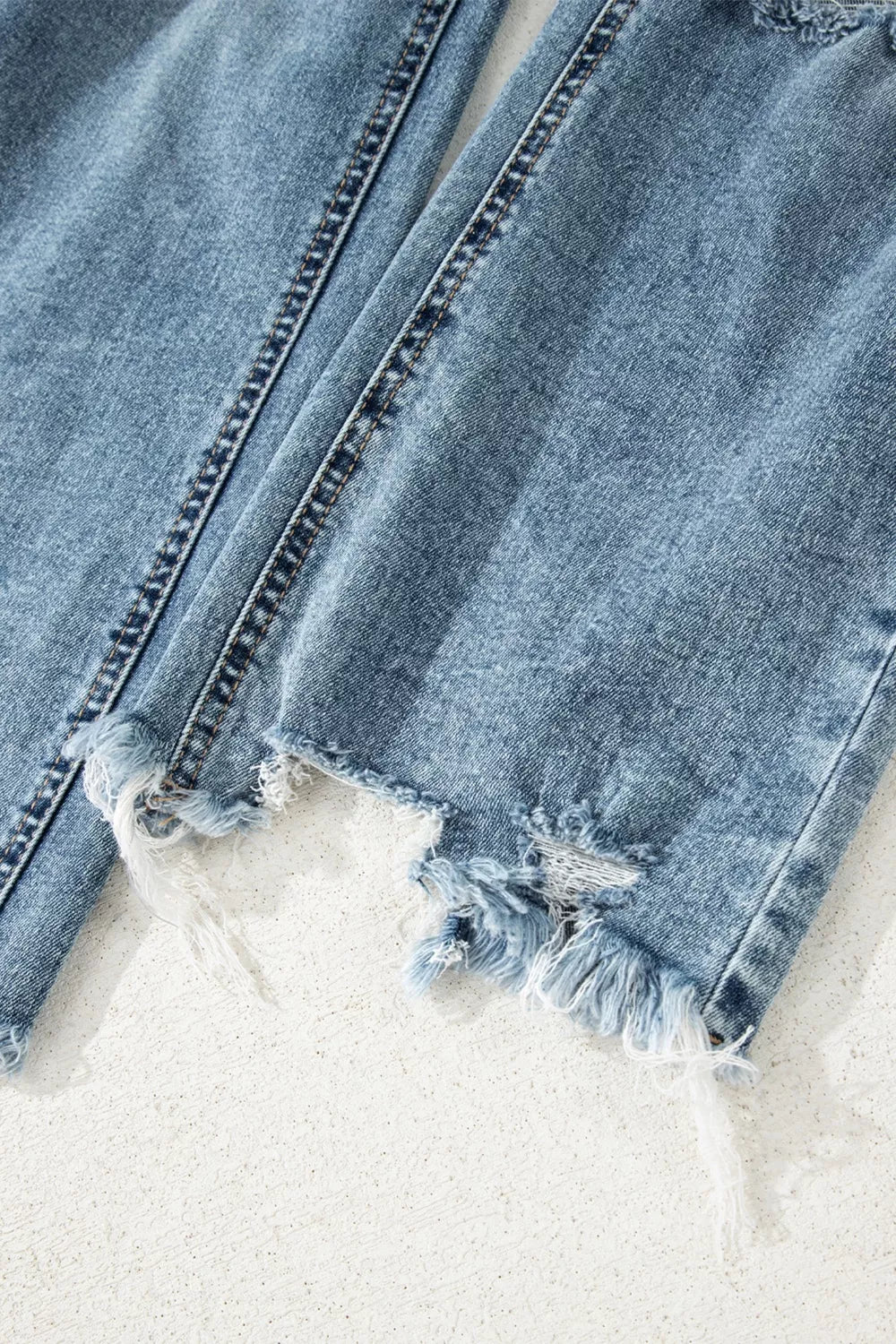 Raw Hem Ripped Open Knee Fit Flare Jeans