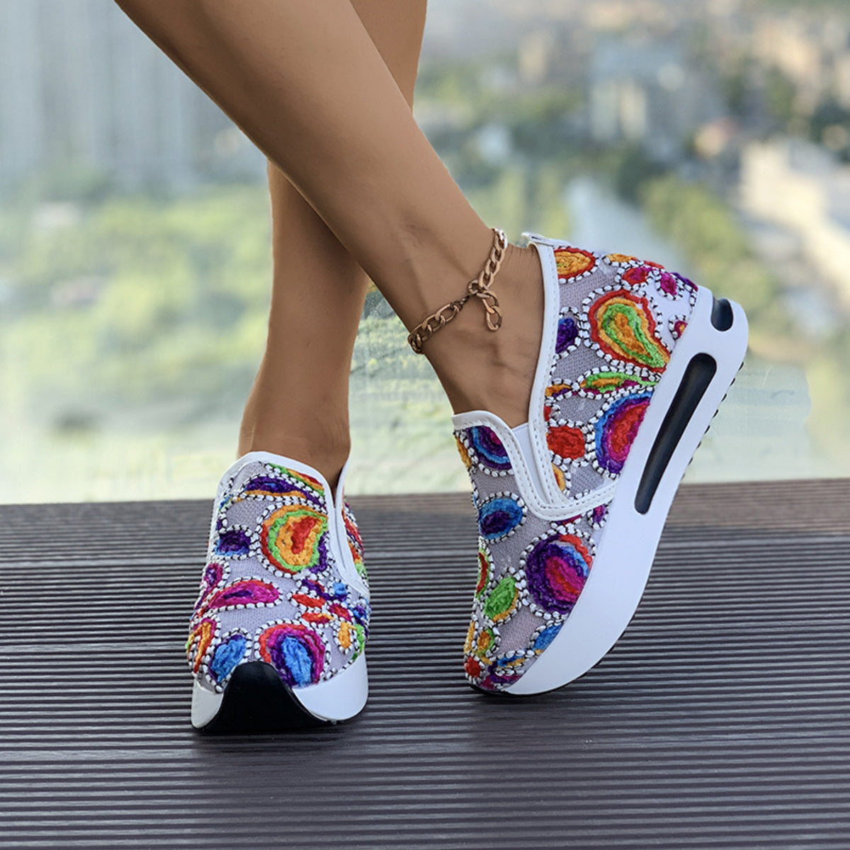 Printed Platform Round Toe Sneakers