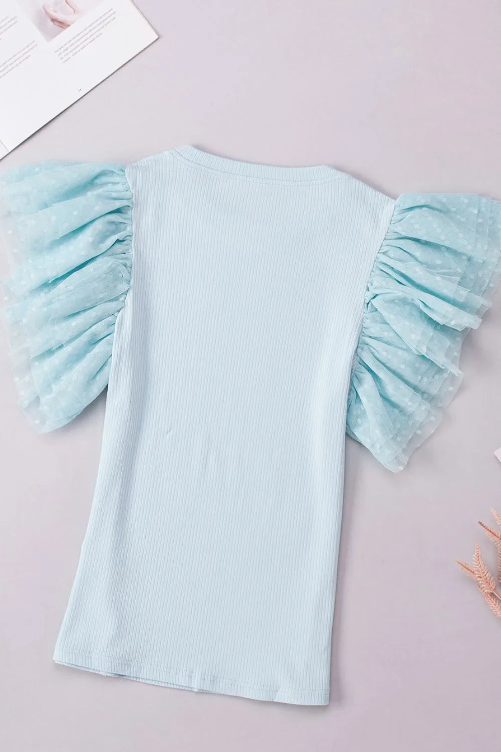 Ruffled Round Neck Cap Sleeve Top
