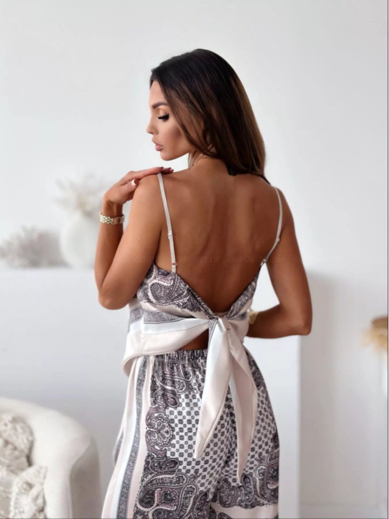 Printed Cami and Wide Leg Pants Set