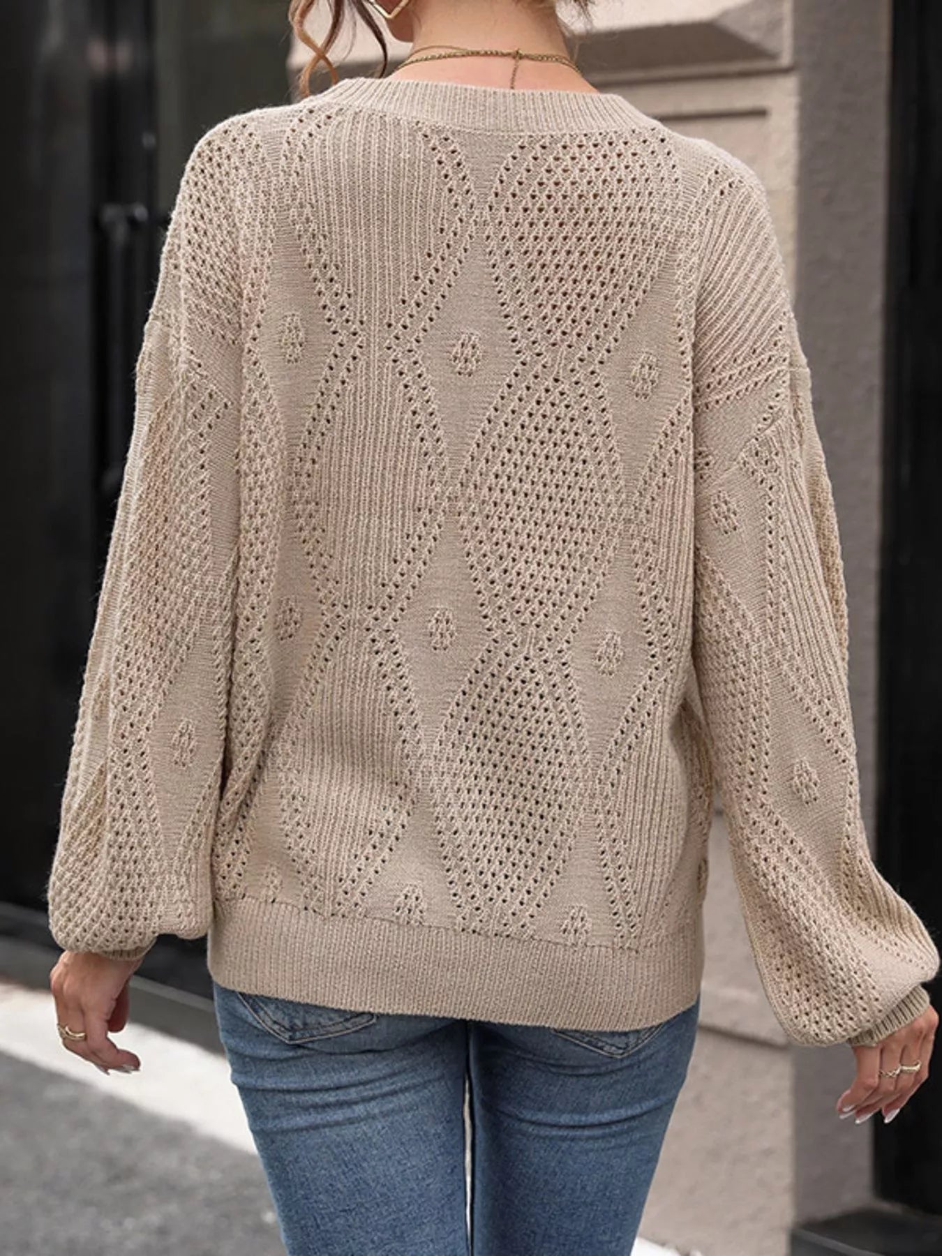 Openwork Dropped Shoulder Sweater