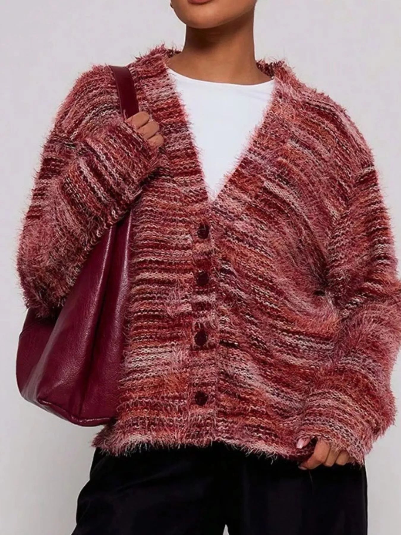 Chunky Knit V-Neck Button-Up Cardigan