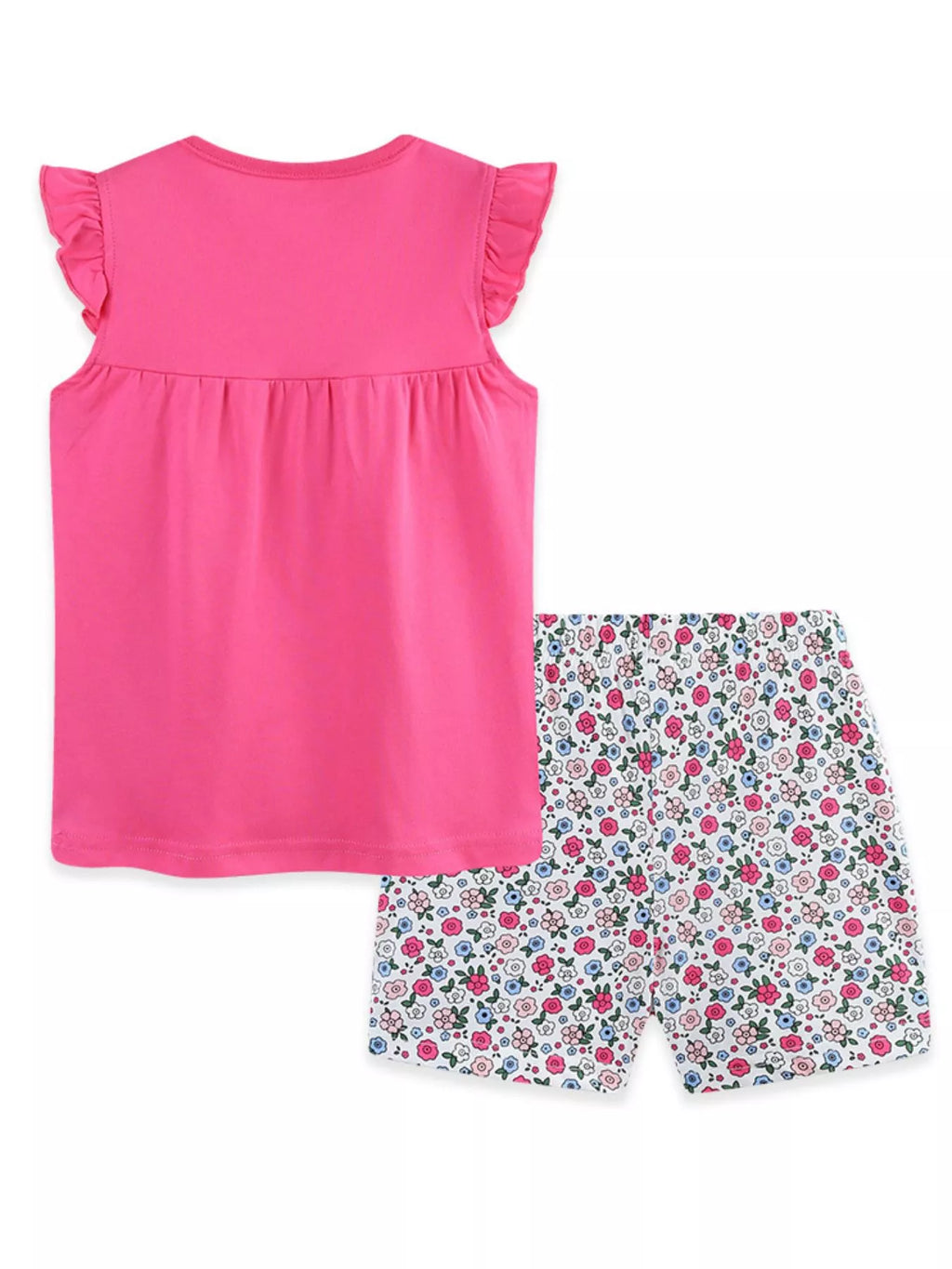 Children's Giraffe Applique Ruffle Sleeve Top & Floral Shorts Set