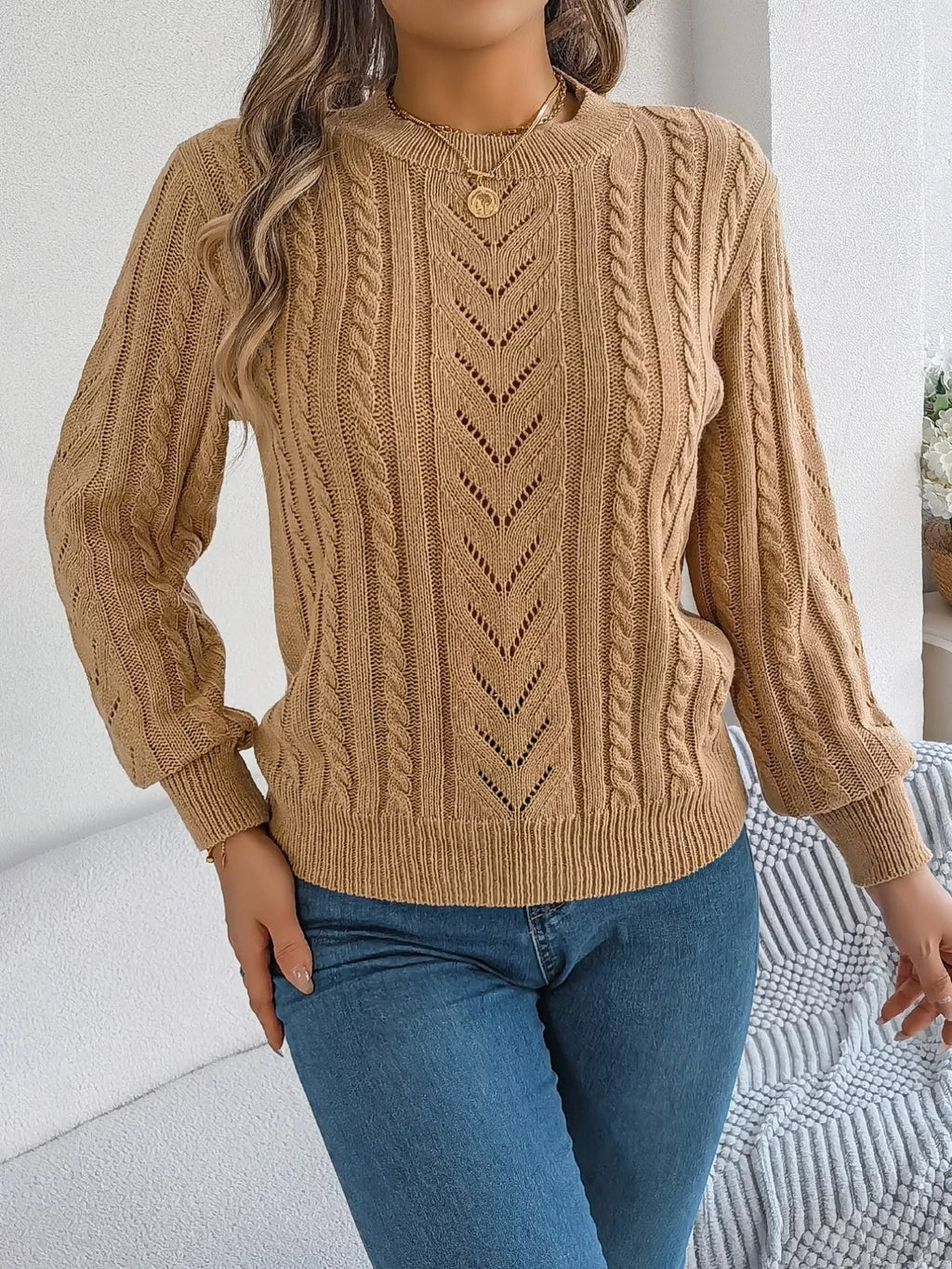 Cable-Knit Round Neck Sweater