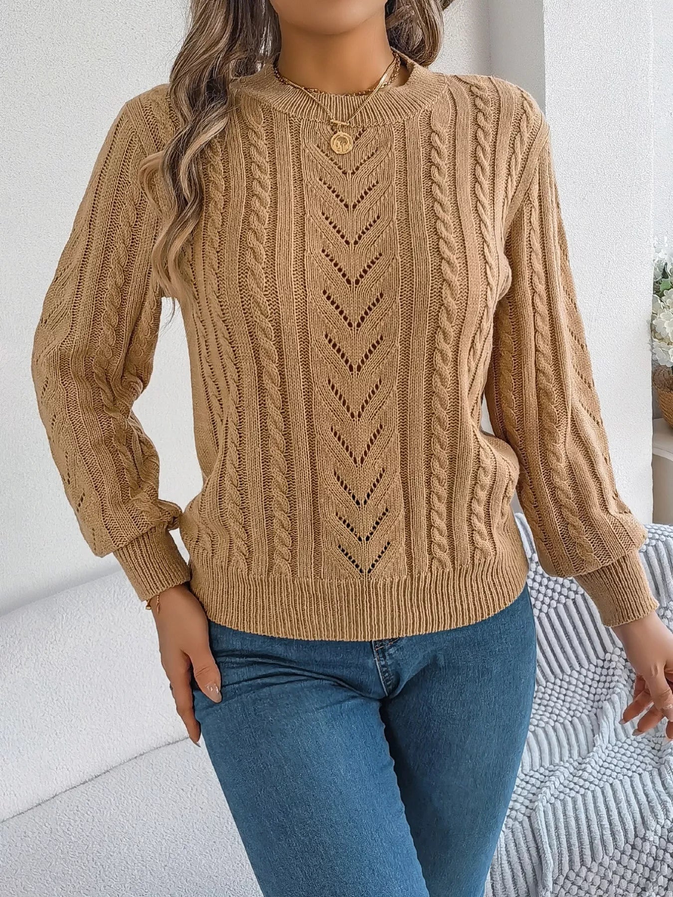 Cable-Knit Round Neck Sweater