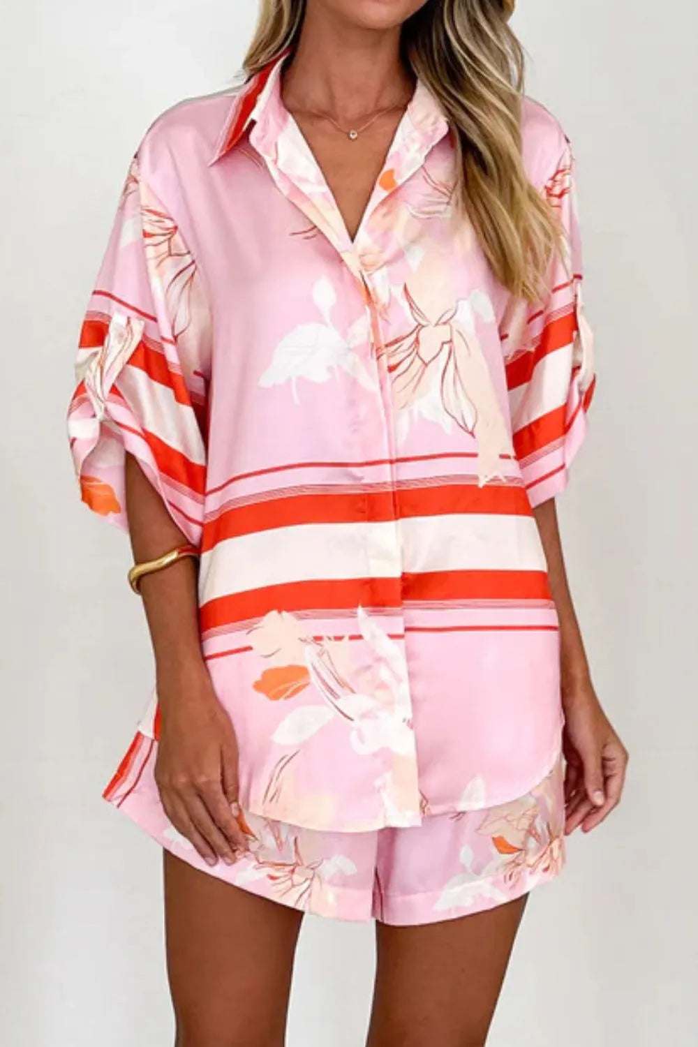 Printed Collared Neck Top and Shorts Set