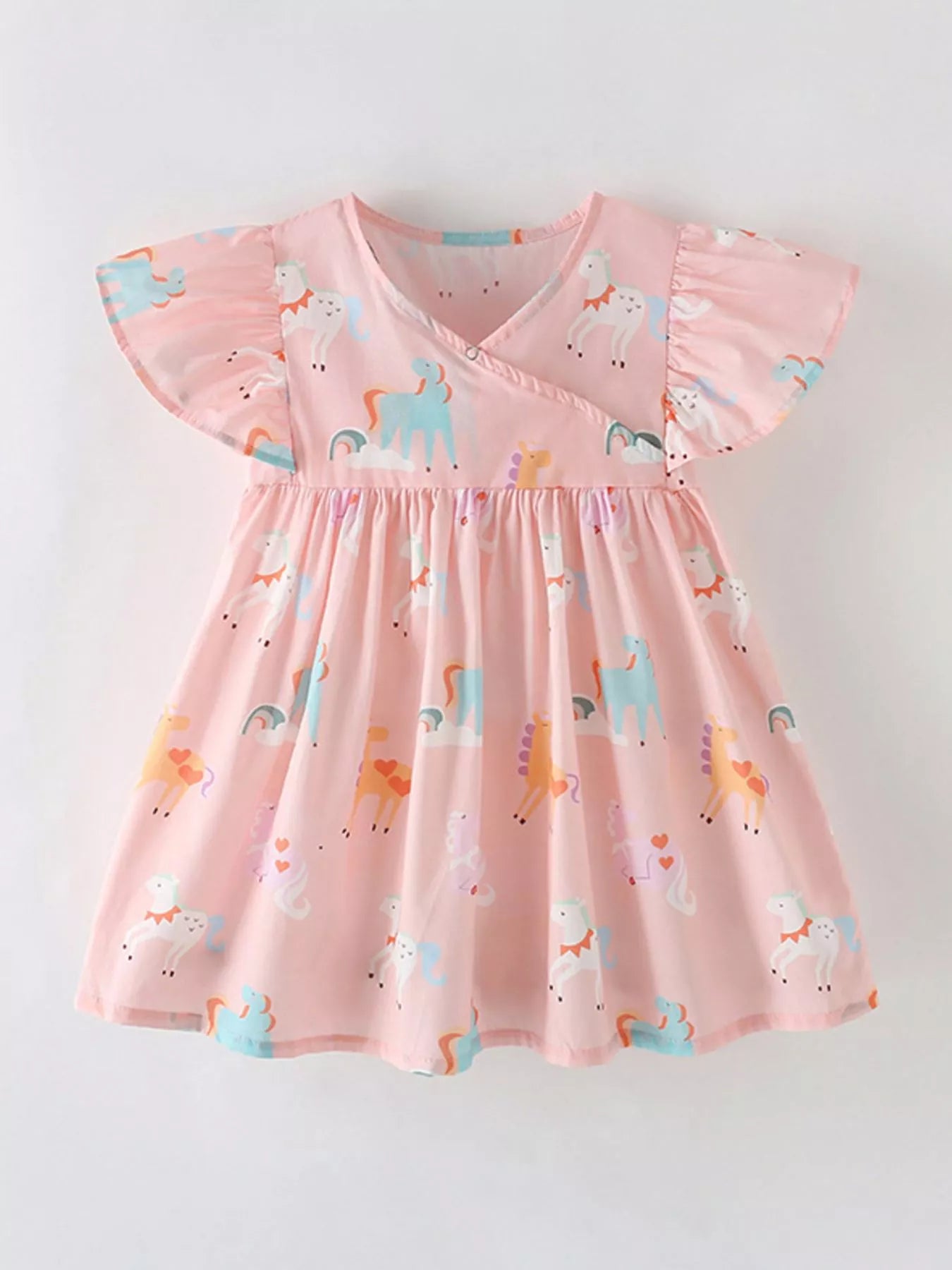 Children's Unicorn Print Flutter Sleeve Dress