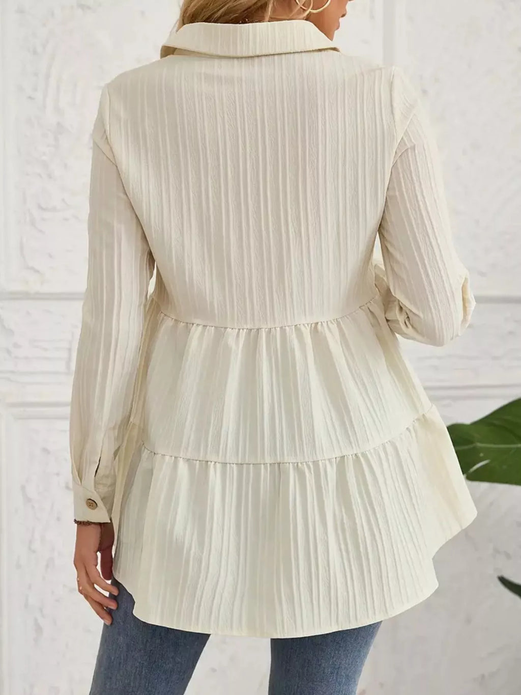 Button-Down Long Sleeve Tiered Shirt