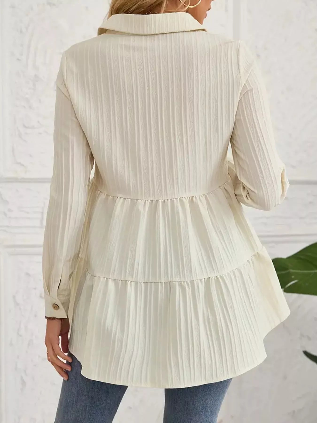 Button-Down Long Sleeve Tiered Shirt