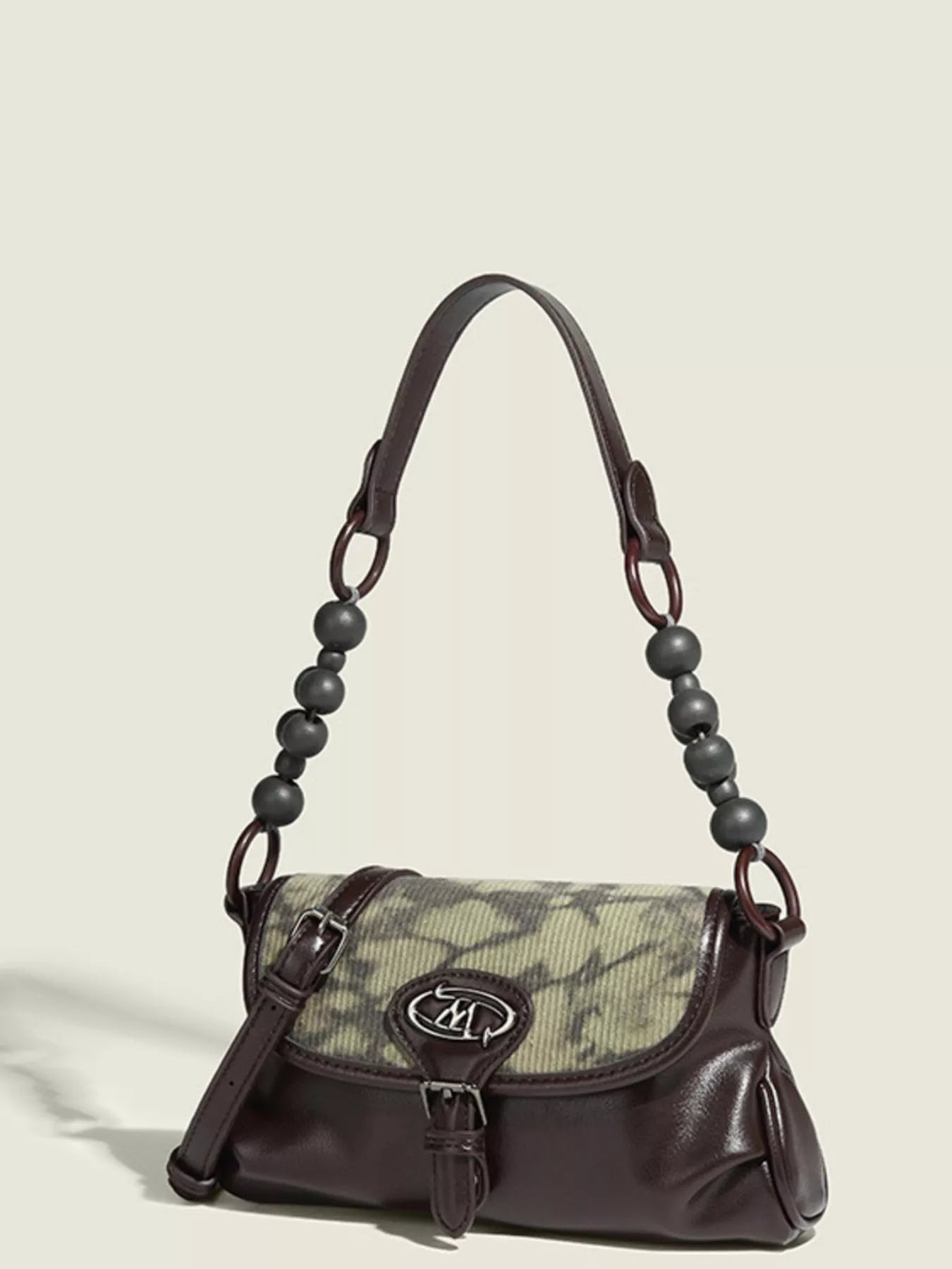Beaded Handle Flap Shoulder Bag