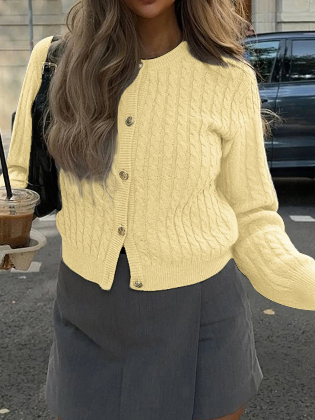 Cable Knit Button-Up Cardigan