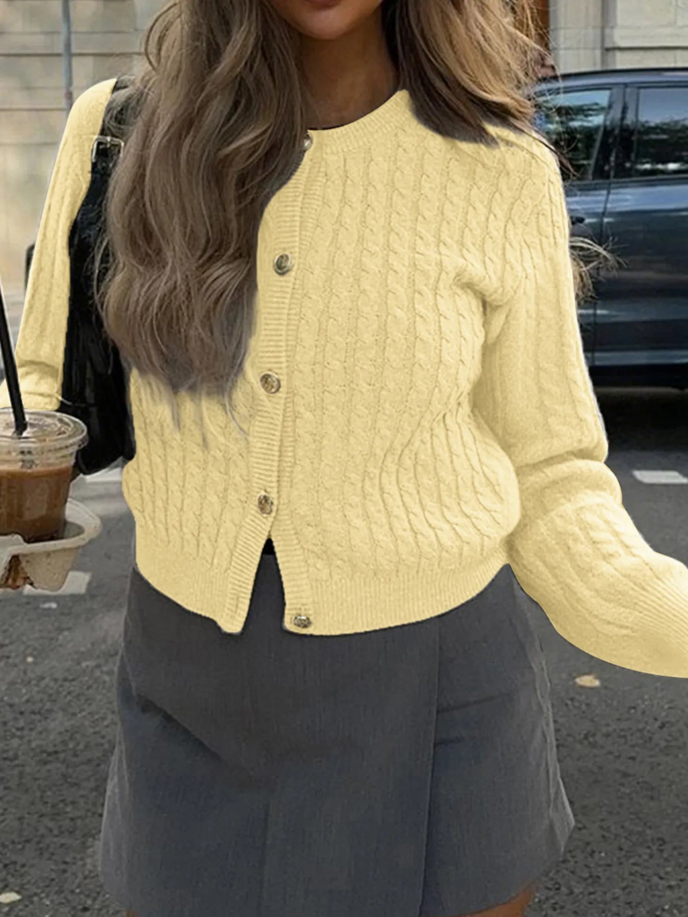 Cable Knit Button-Up Cardigan