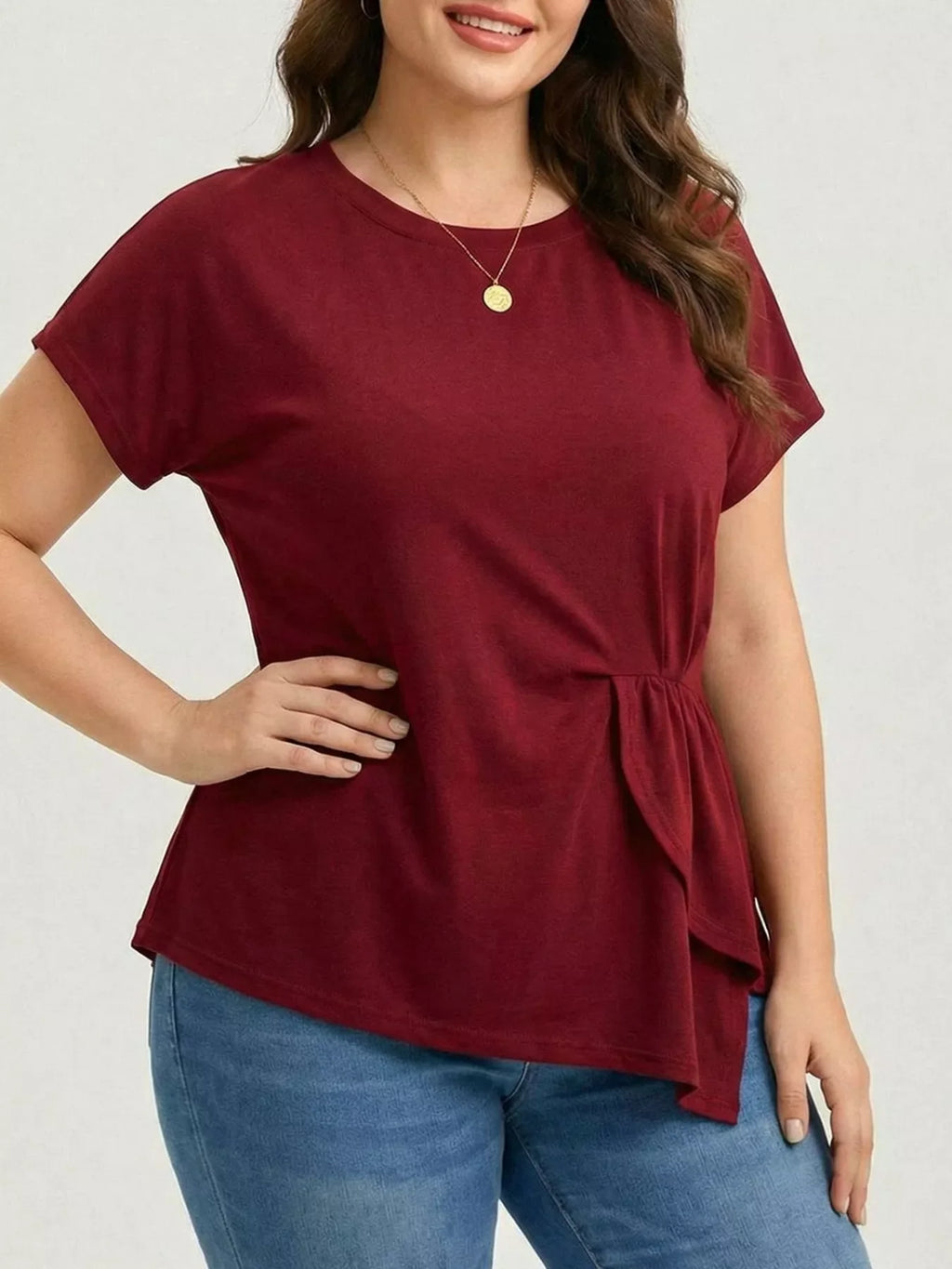 Plus Size Solid Color Ruffle Hem T-Shirt