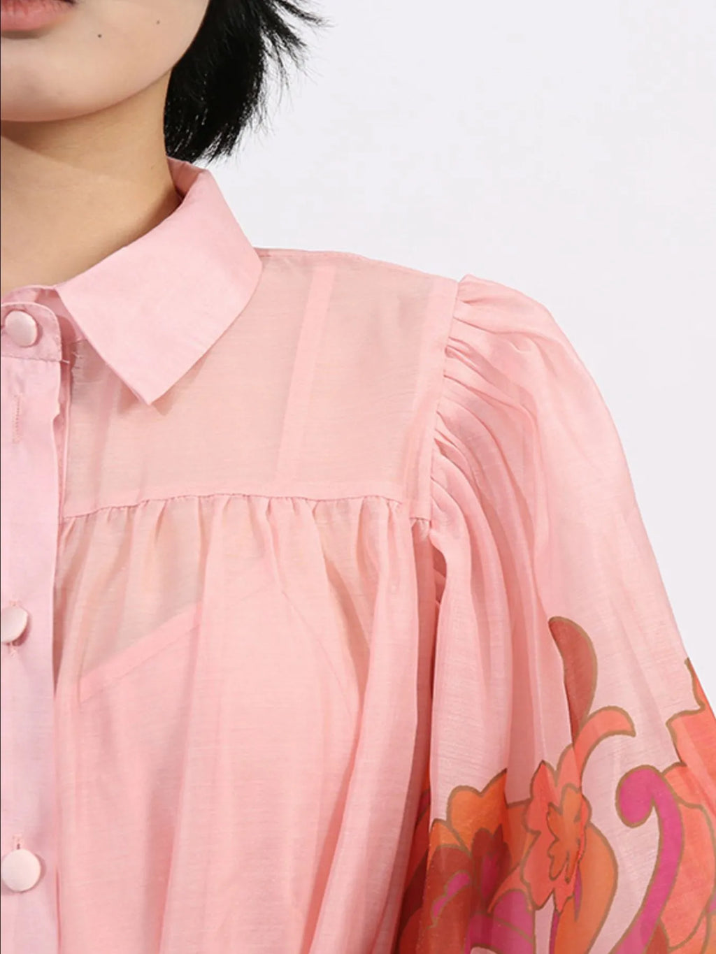 Button Front Puff Sleeve Dress