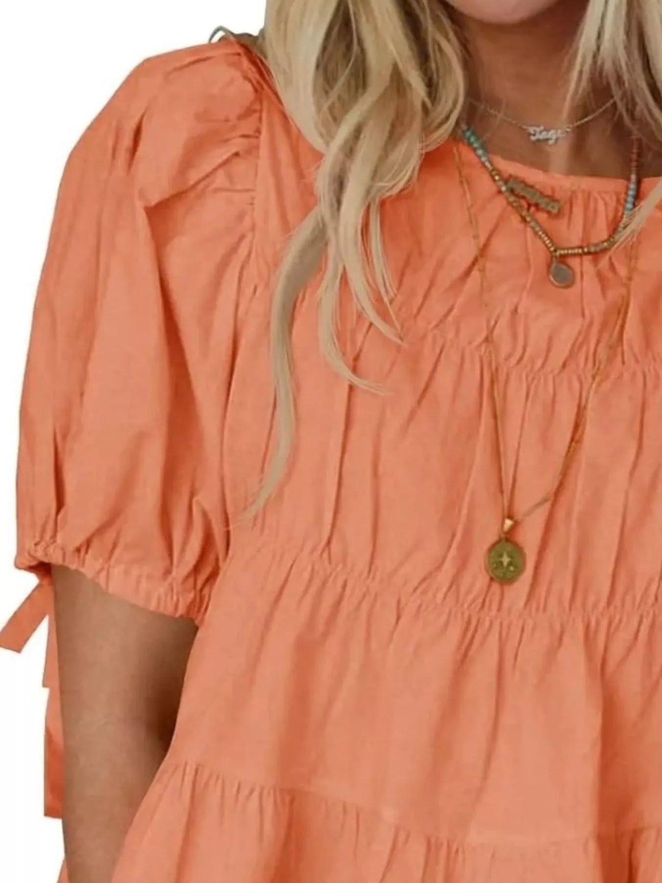 Ruched Tiered Puff Sleeve Blouse