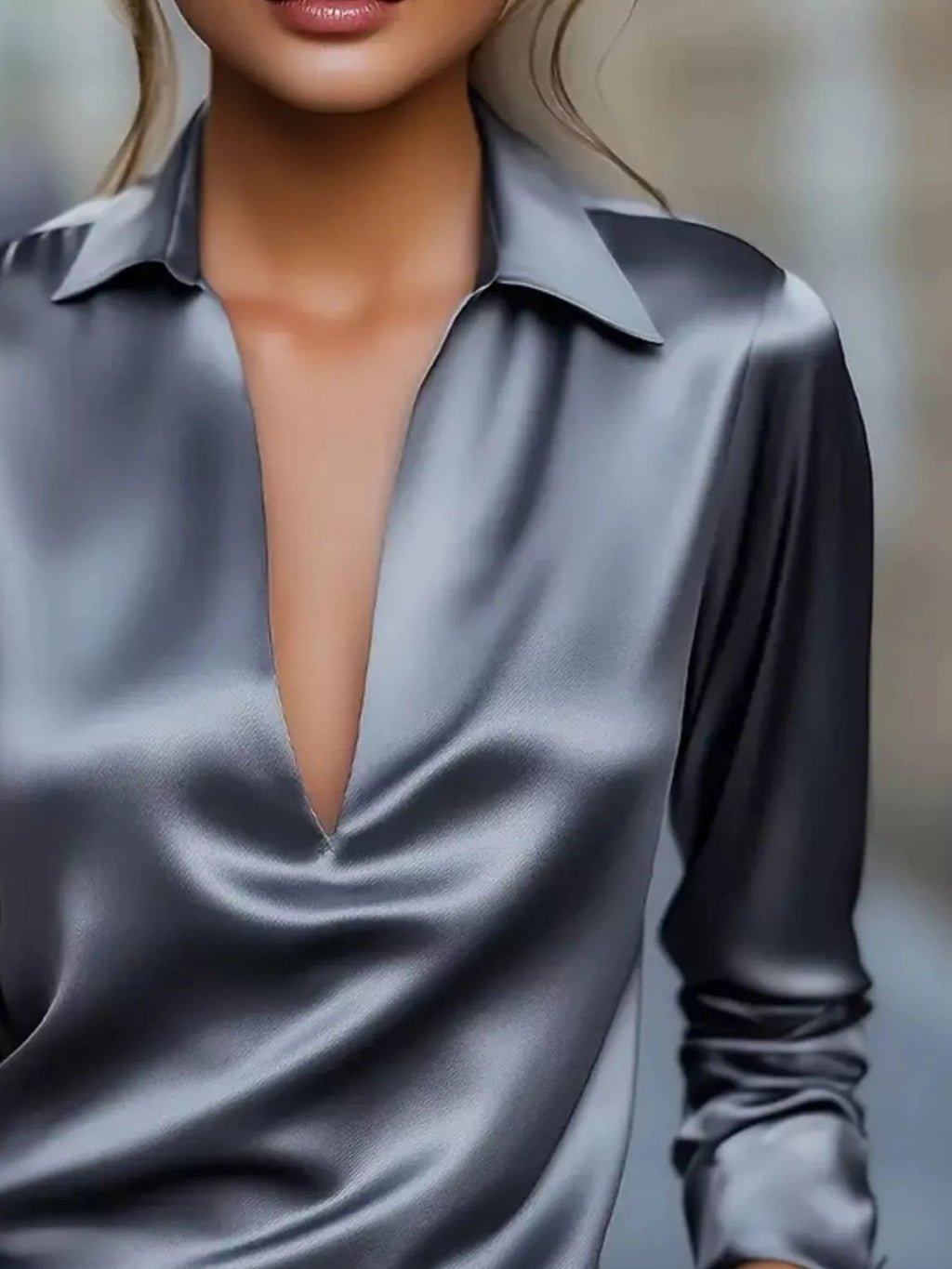 Elegant Deep V Long Sleeve Blouse