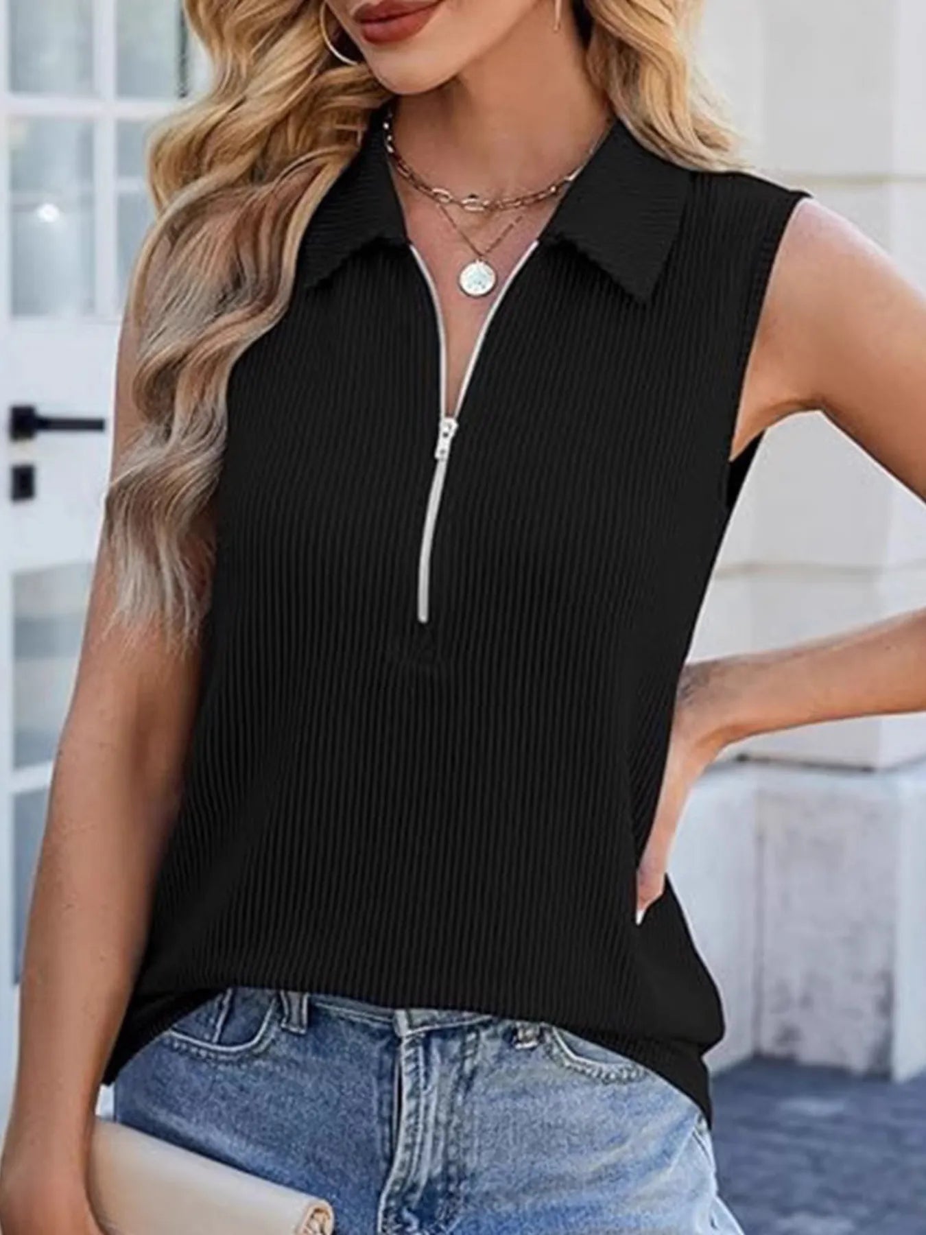 Half Zip Sleeveless Tank