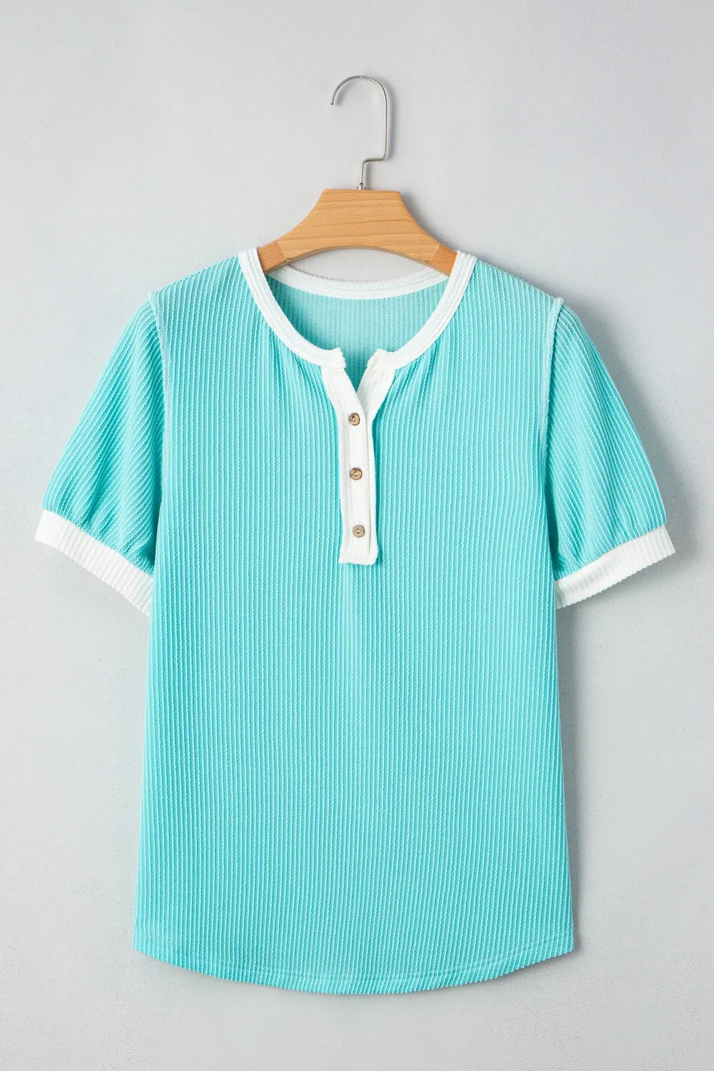 Corded Half Button Henley T Shirt