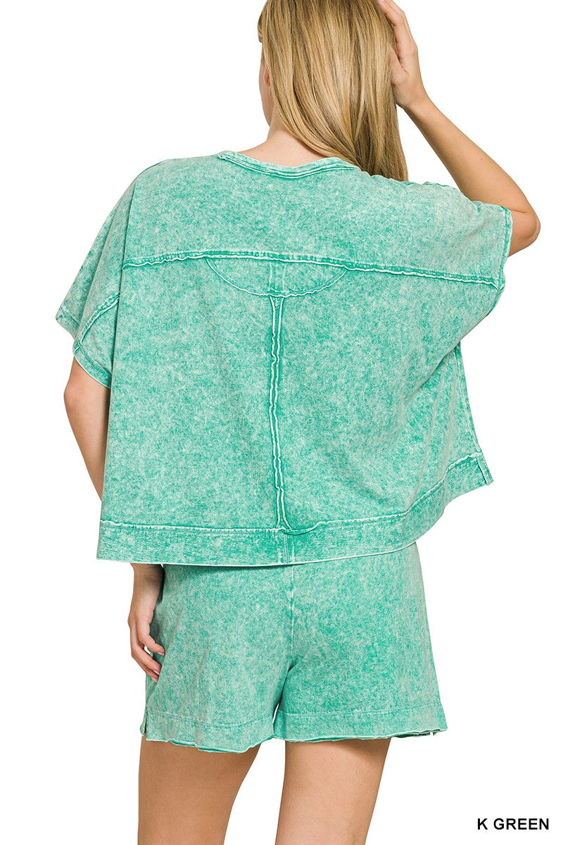 Zenana Halo Snow Washed Boxy Top & Shorts Set