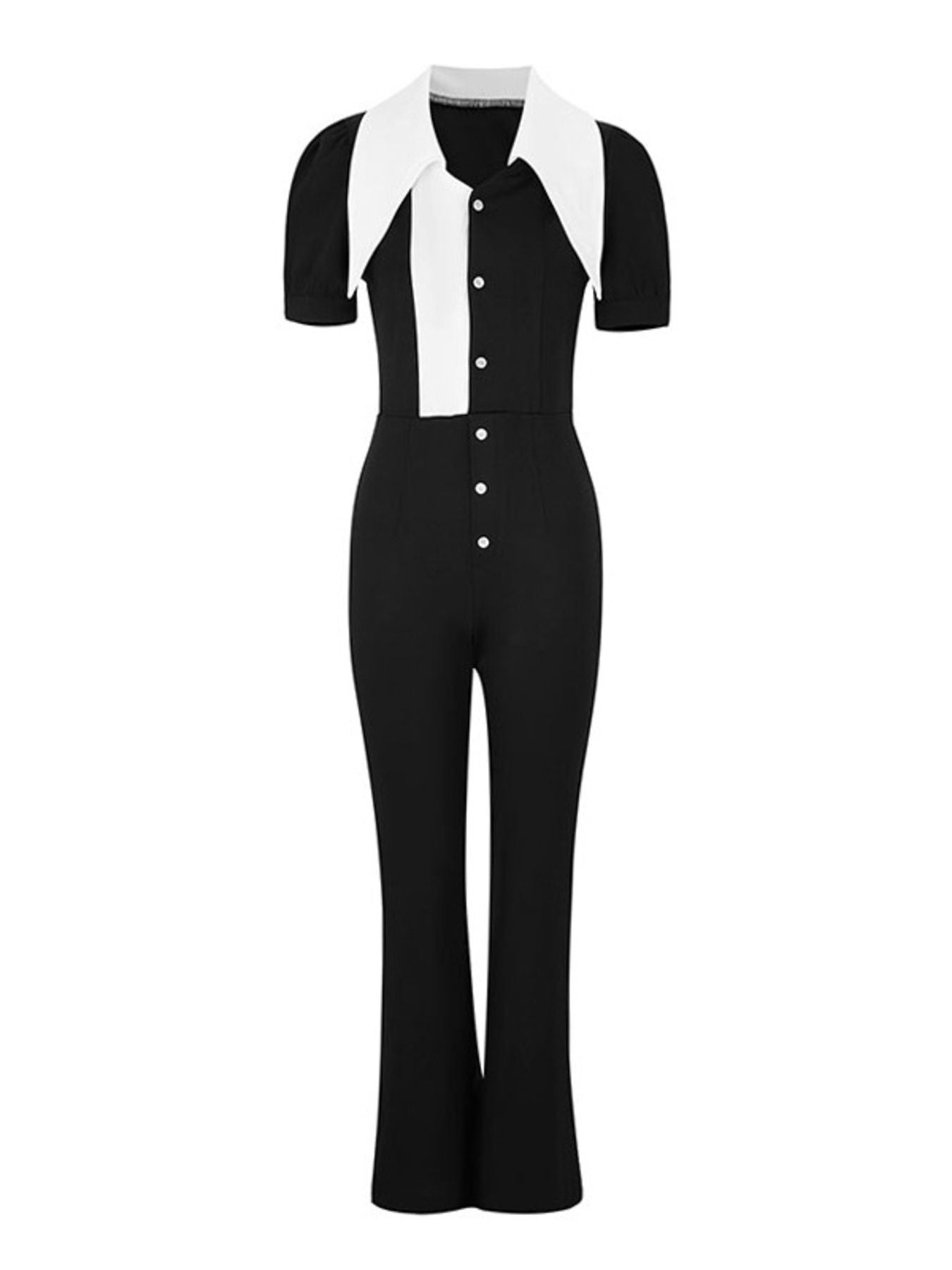 Contrast Button-Down Wide Leg Jumpsuit