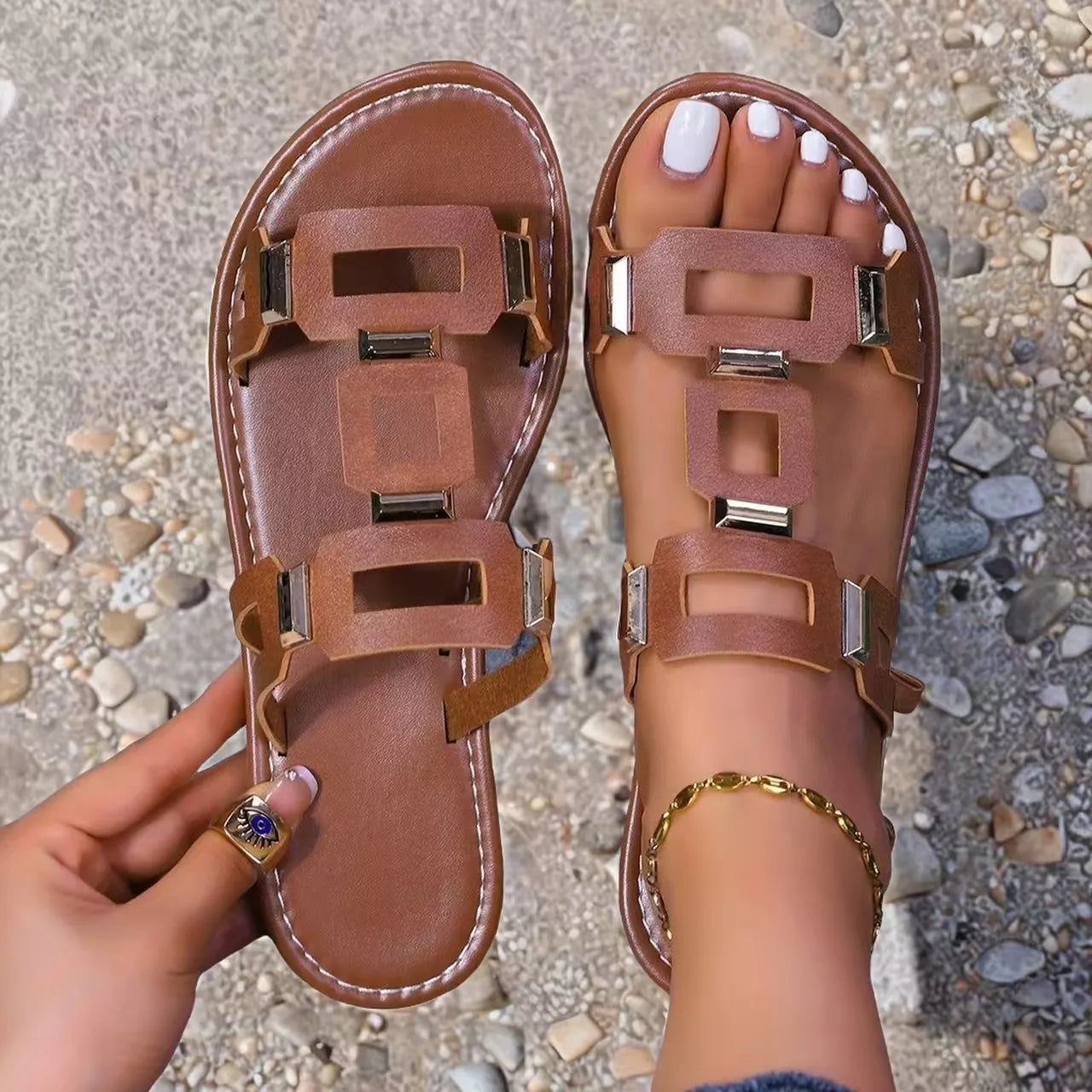 Open Toe Geometric Embellishments Sandals