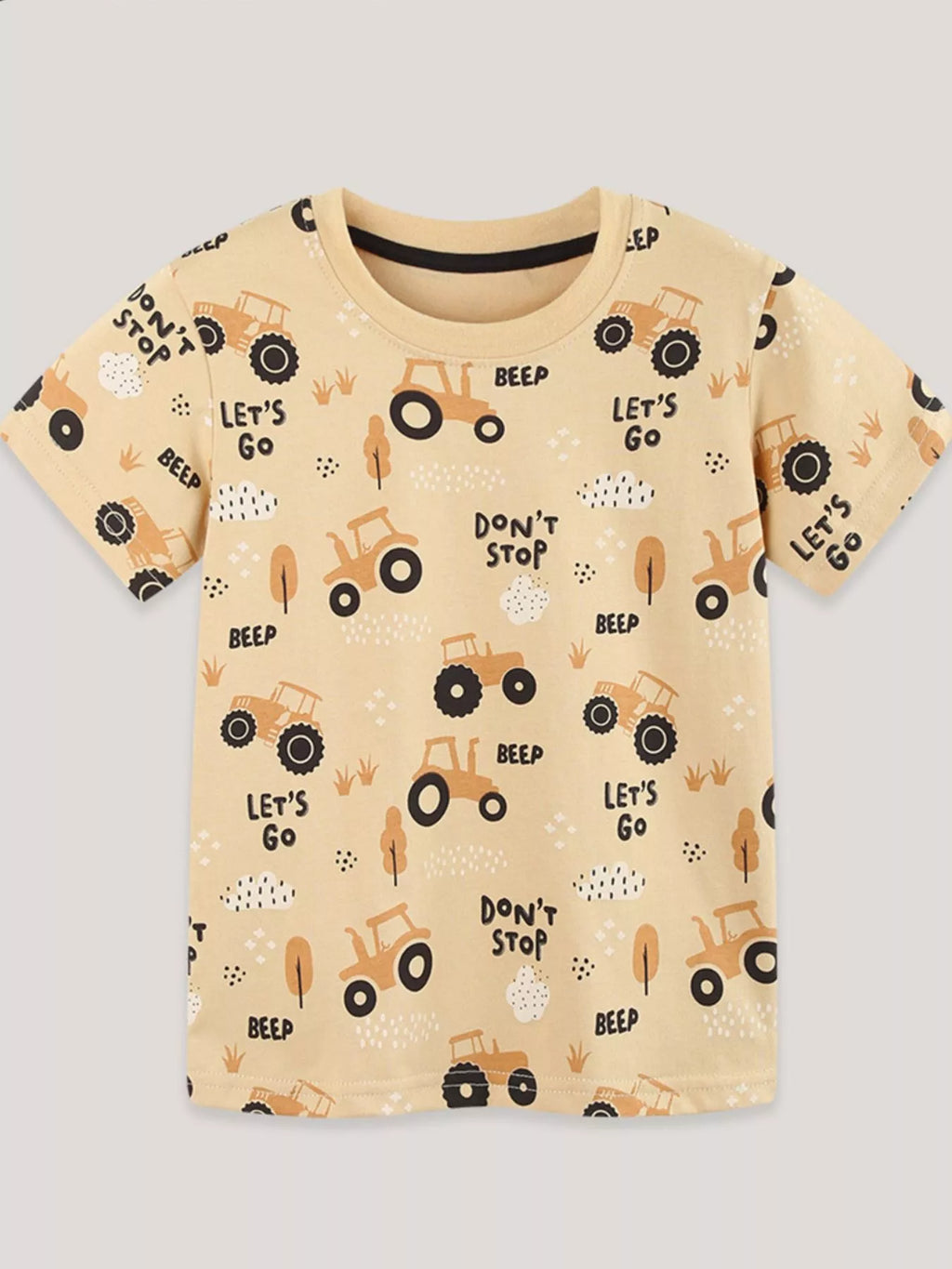 Children's Tractor Print Crew Neck Short Sleeve T-Shirt