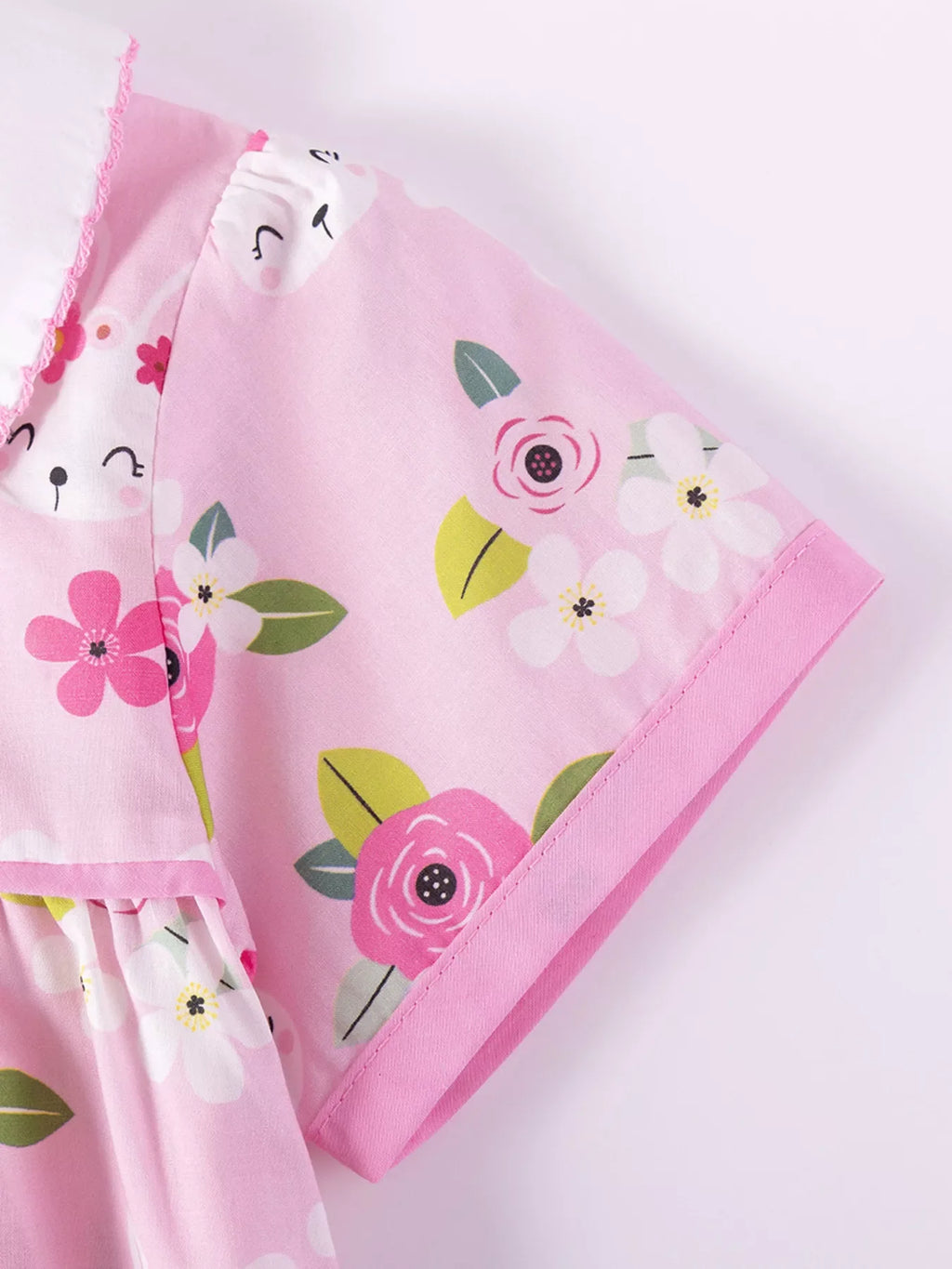 Children's Bunny & Floral Print Peter Pan Collar Dress