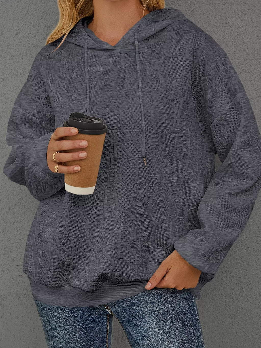 Full Size Embossed Lettering Casual Hoodie Plus Size