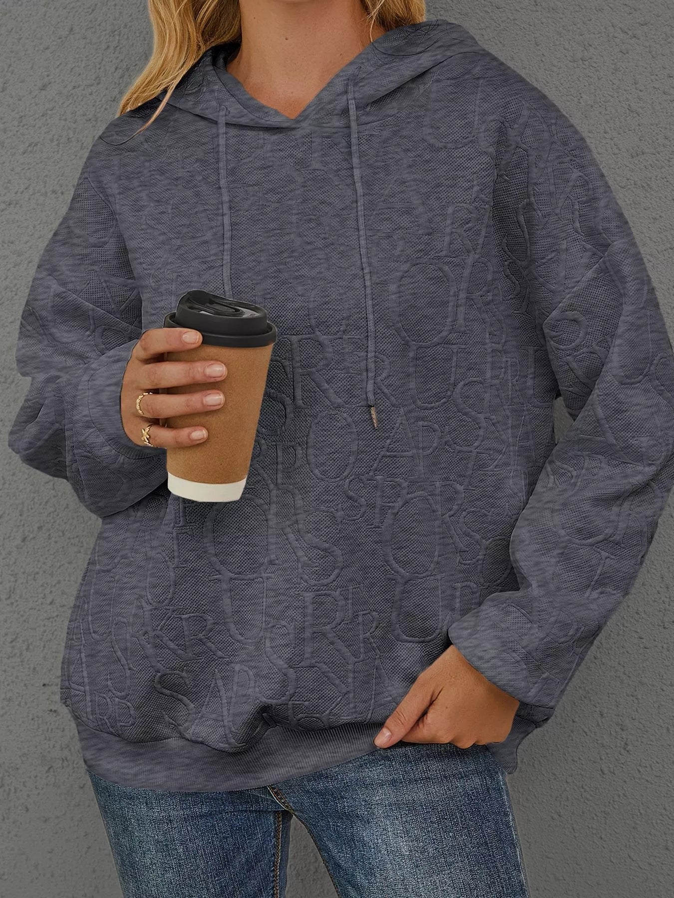 Full Size Embossed Lettering Casual Hoodie Plus Size