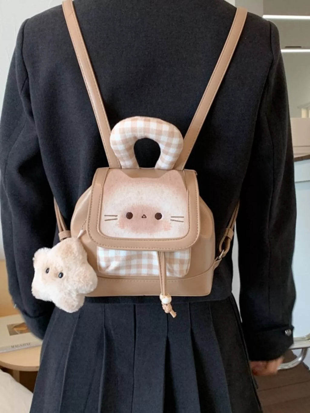 Cat Plaid Backpack Bag