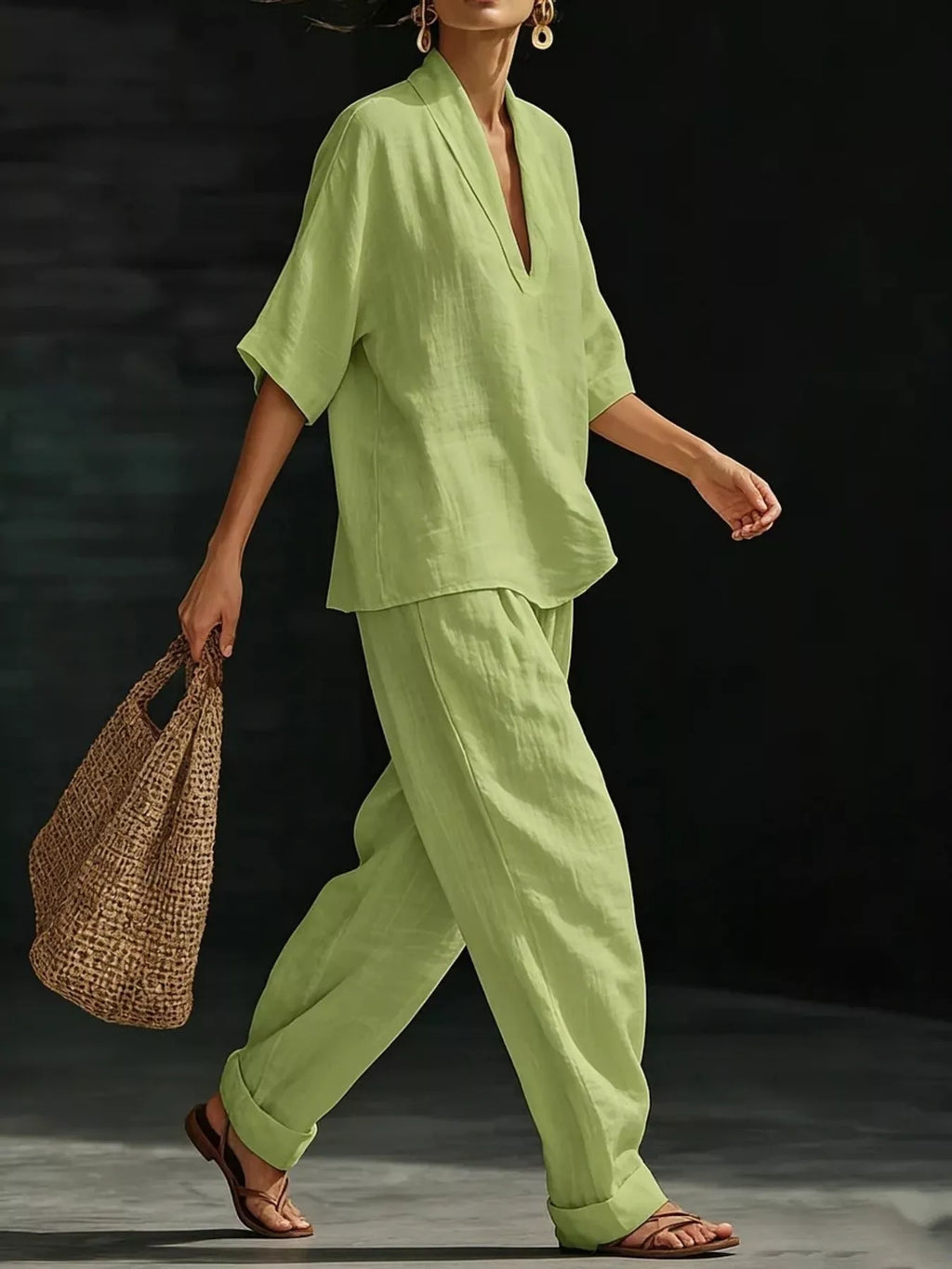 Half Sleeve Loose Fit Top and Pants Set