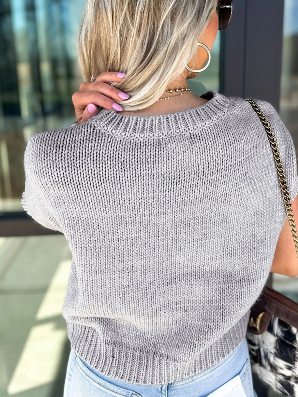 Bow Round Neck Short Sleeve Sweater