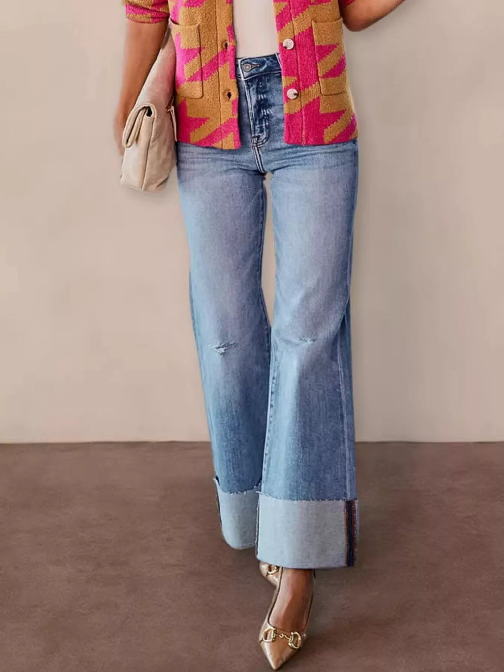 Distressed High-Waisted Flare Jeans
