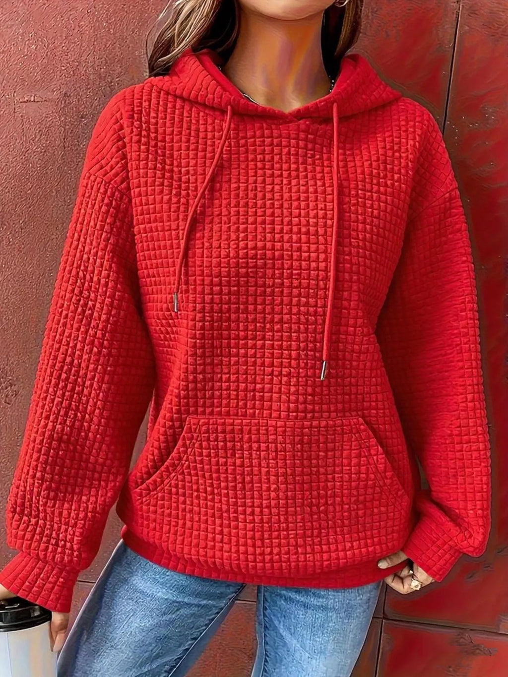 Textured Knit Drawstring Hoodie