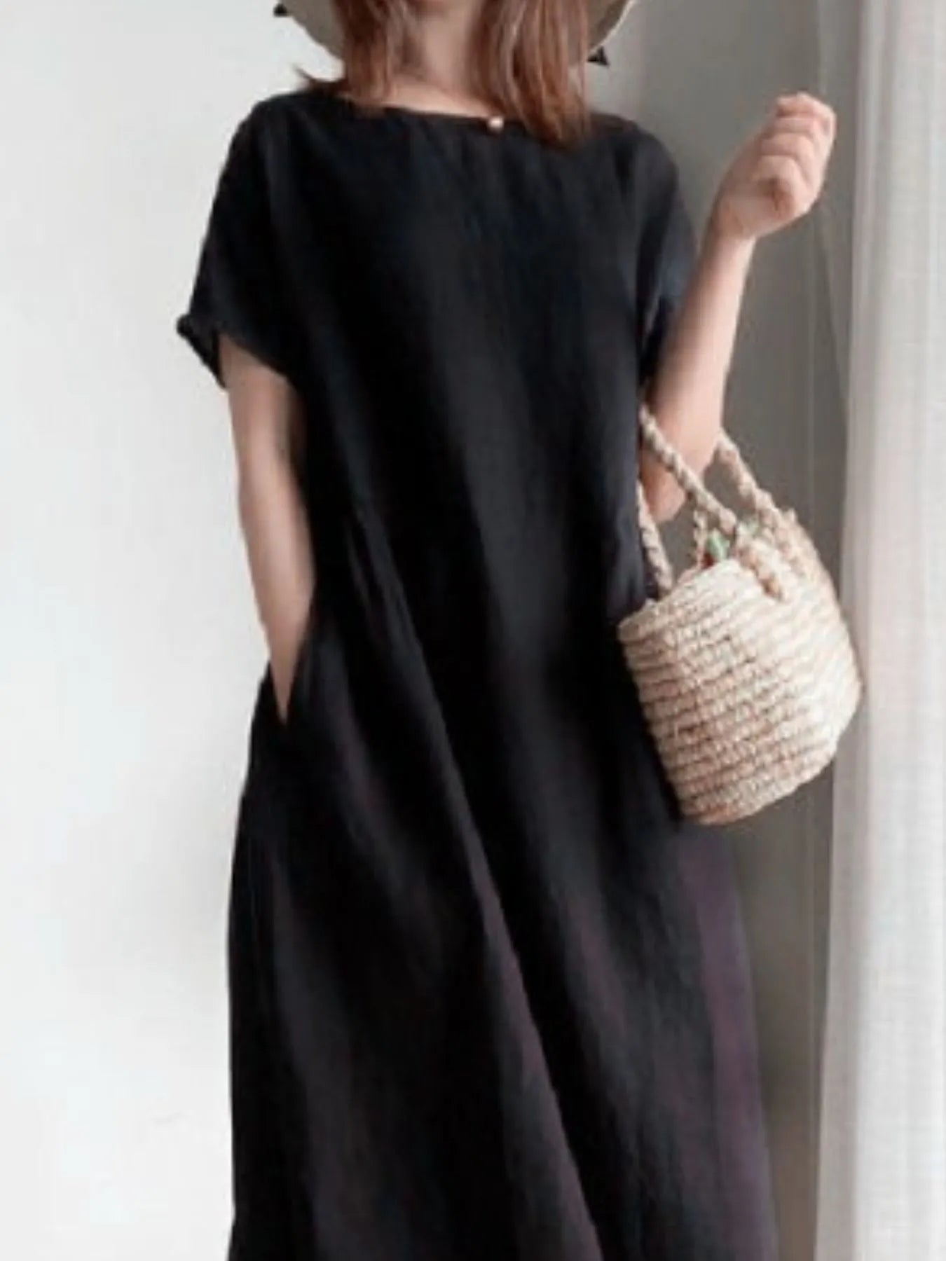 Full Size Casual Round Neck Midi Dress Plus Size