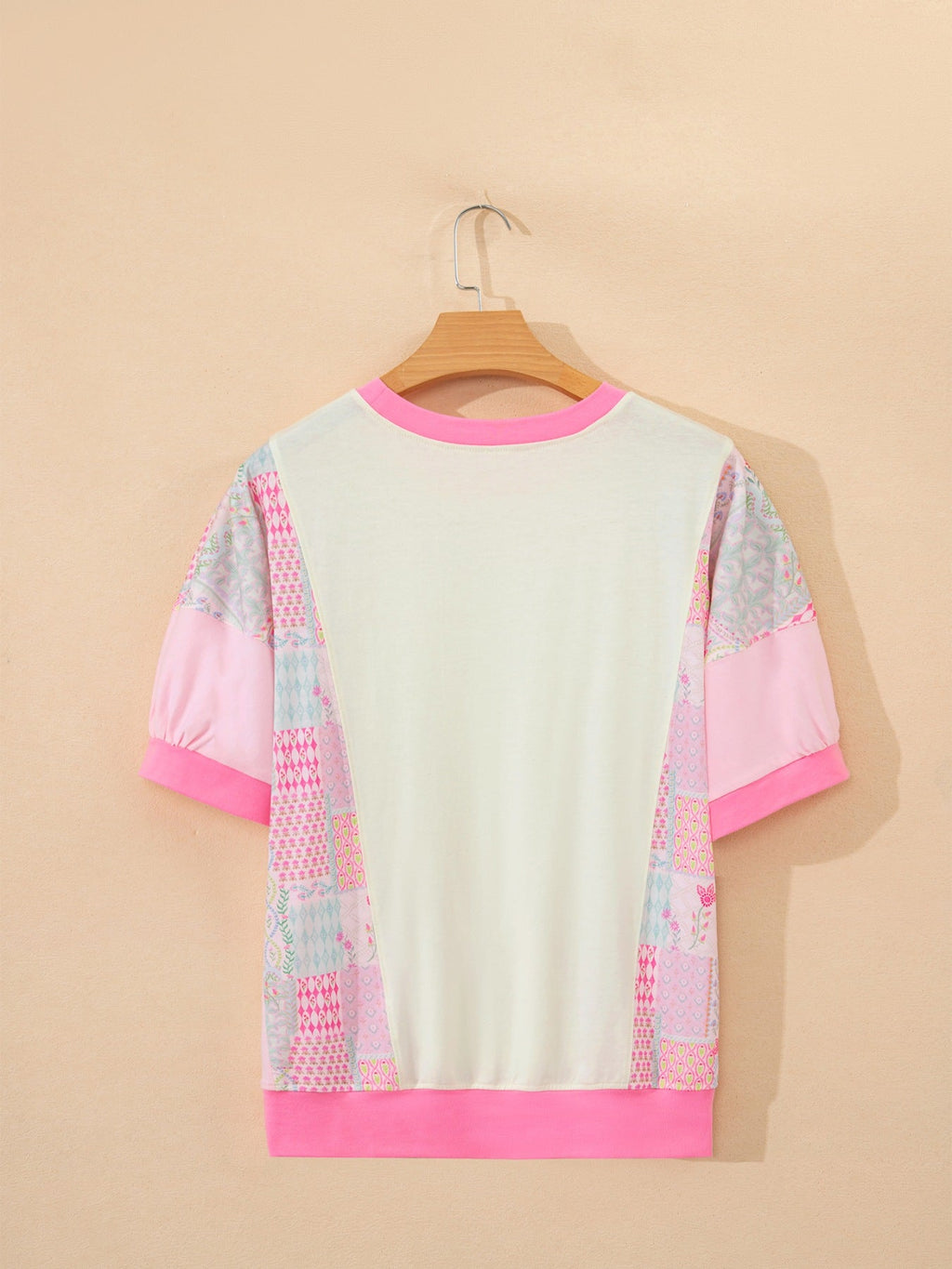 Color Block Floral Patchwork Big Flower Accent Relaxed Top