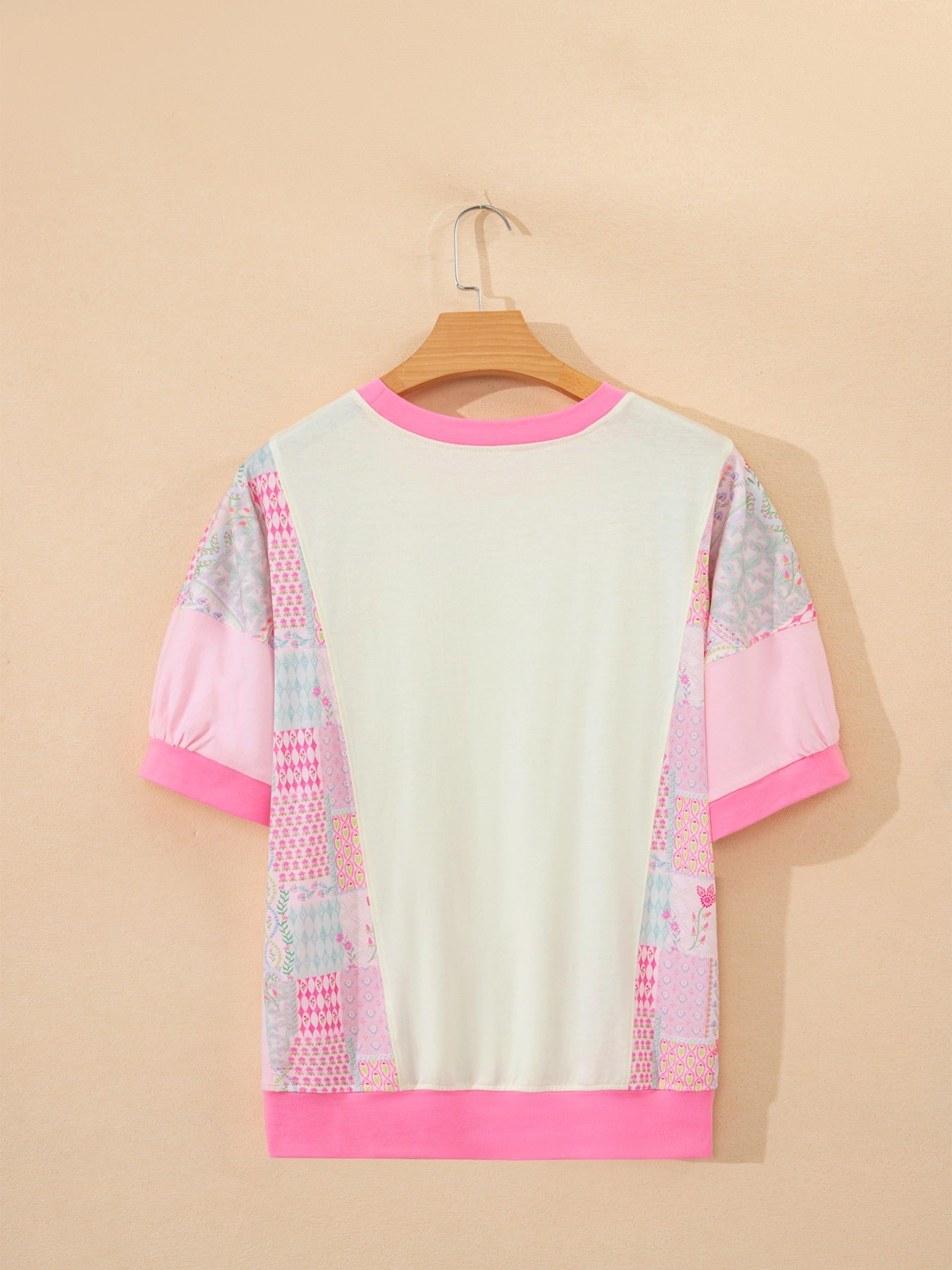 Color Block Floral Patchwork Big Flower Accent Relaxed Top