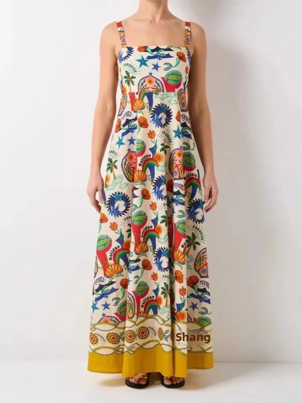 Printed Square Neck Maxi Cami Dress