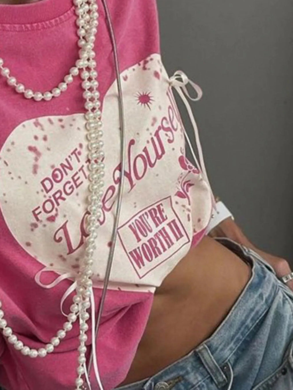 Heart Round Neck Short Sleeve T-Shirt