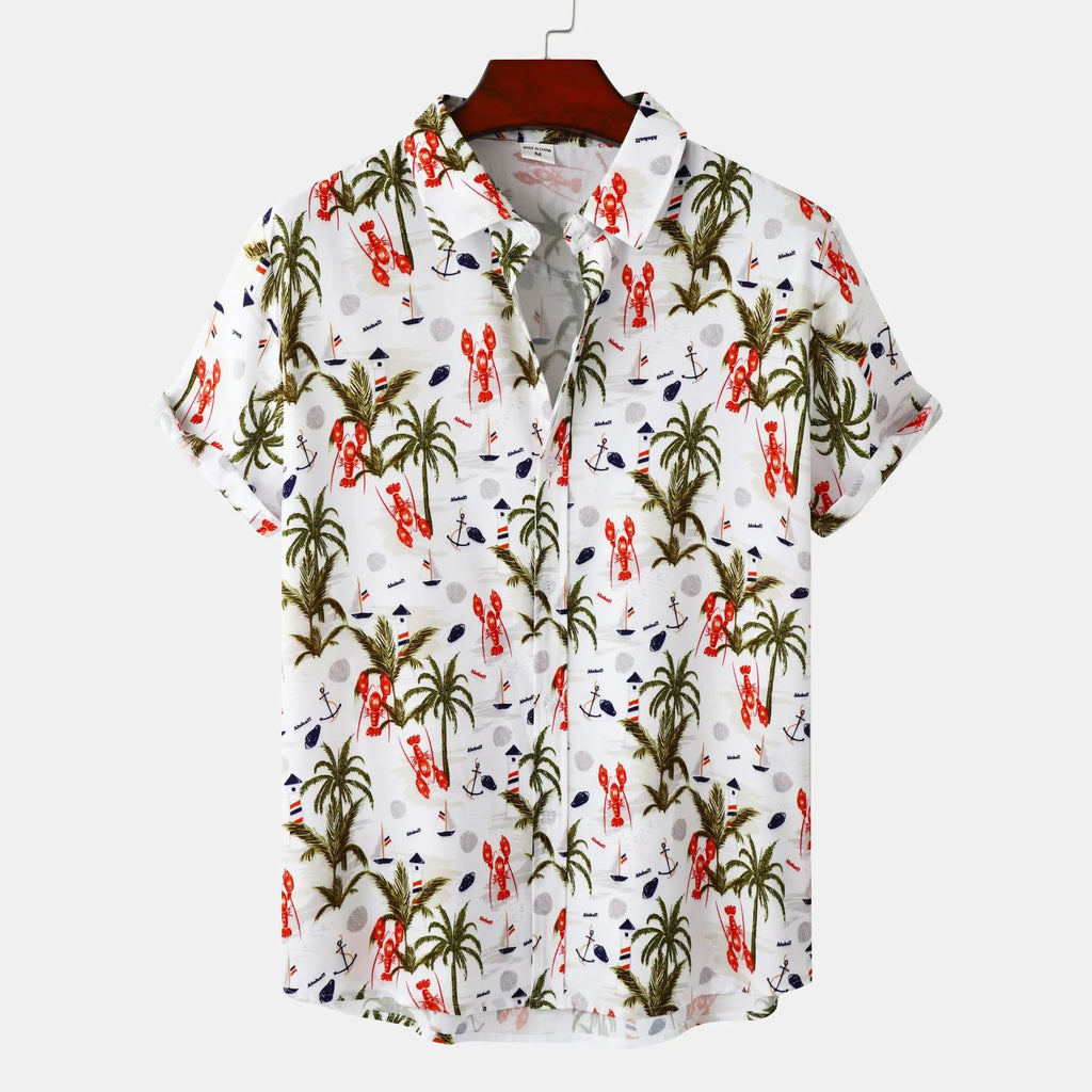 Men's Plus Size Tropical Hawaiian Print Short Sleeve Shirt