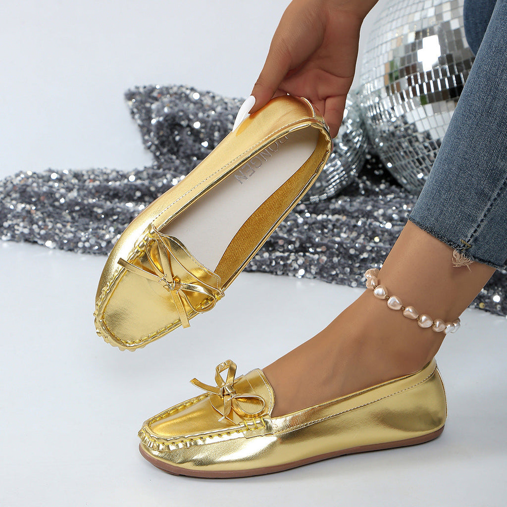 Bow Decor Round Toe Slip-Ons