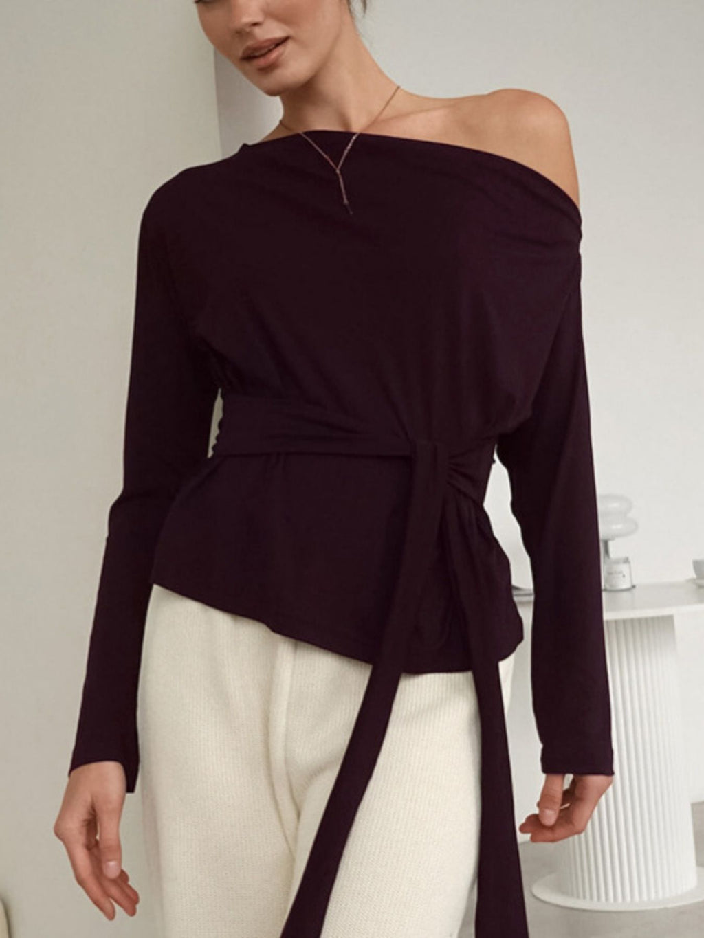 One Shoulder Long Sleeve Top
