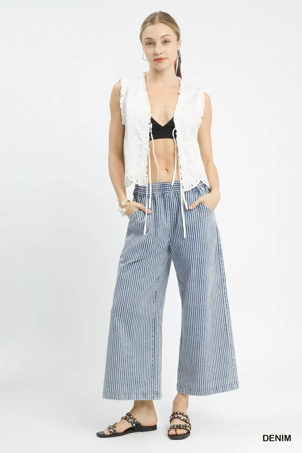 Umgee Stone Wash Stripe Wide-Leg Pants